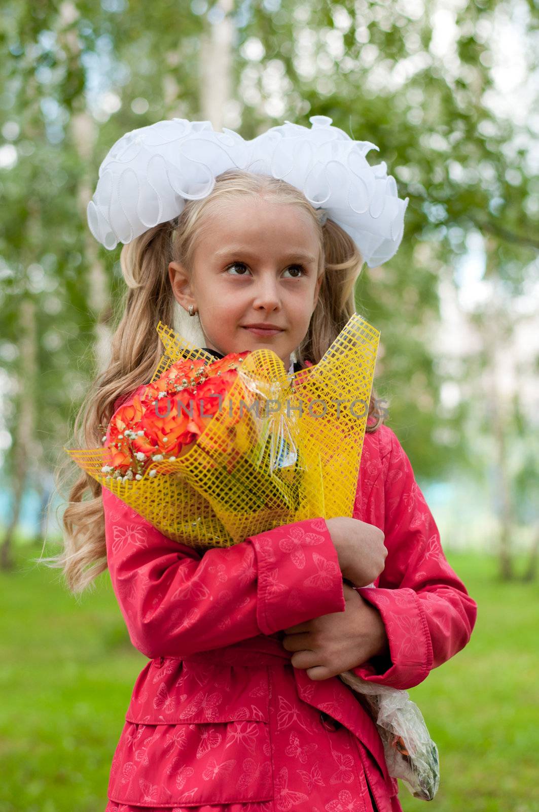 Schoolgirl dressed with a bouquet by olgavolodina