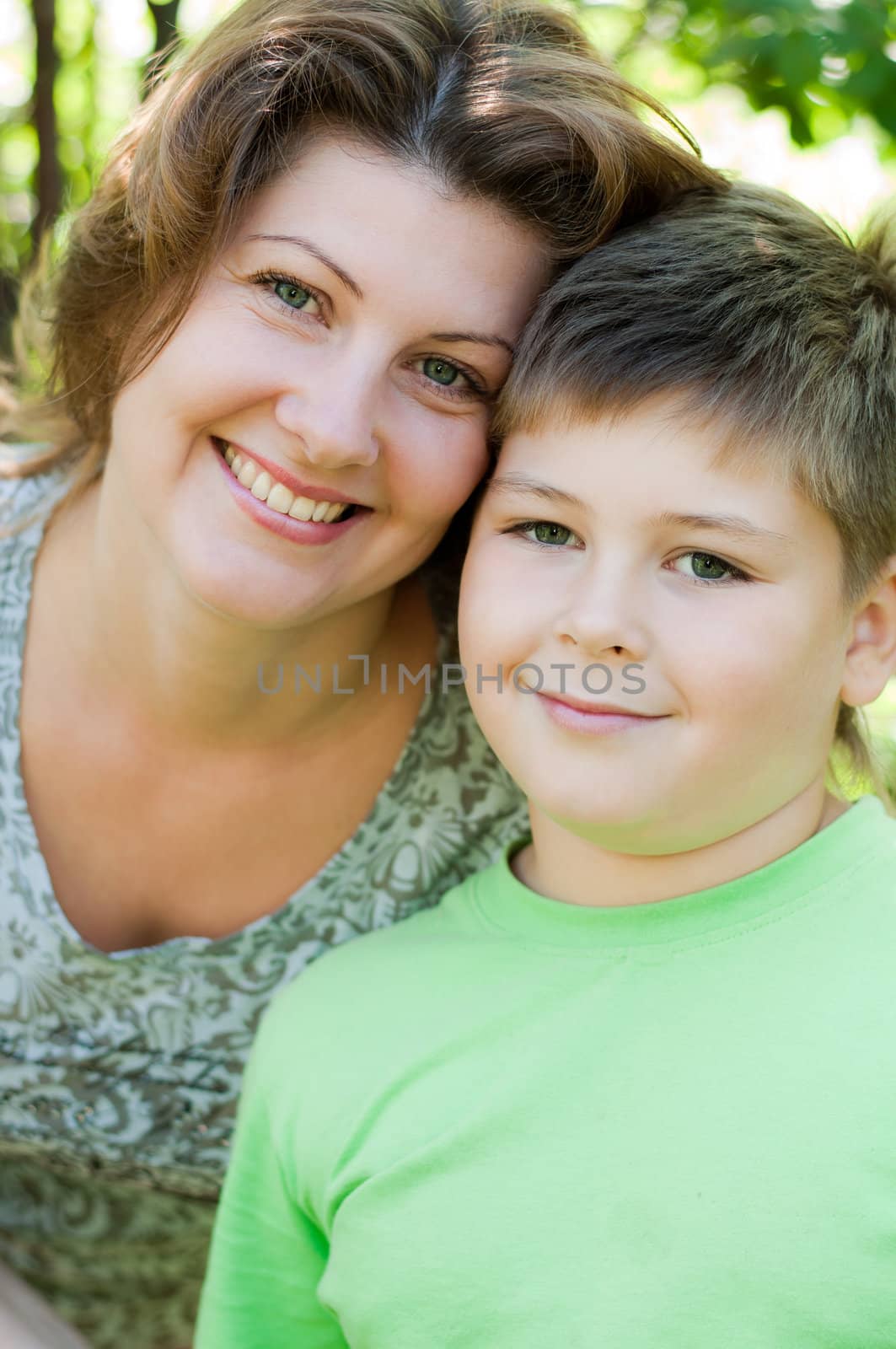 Mother and son outdoors