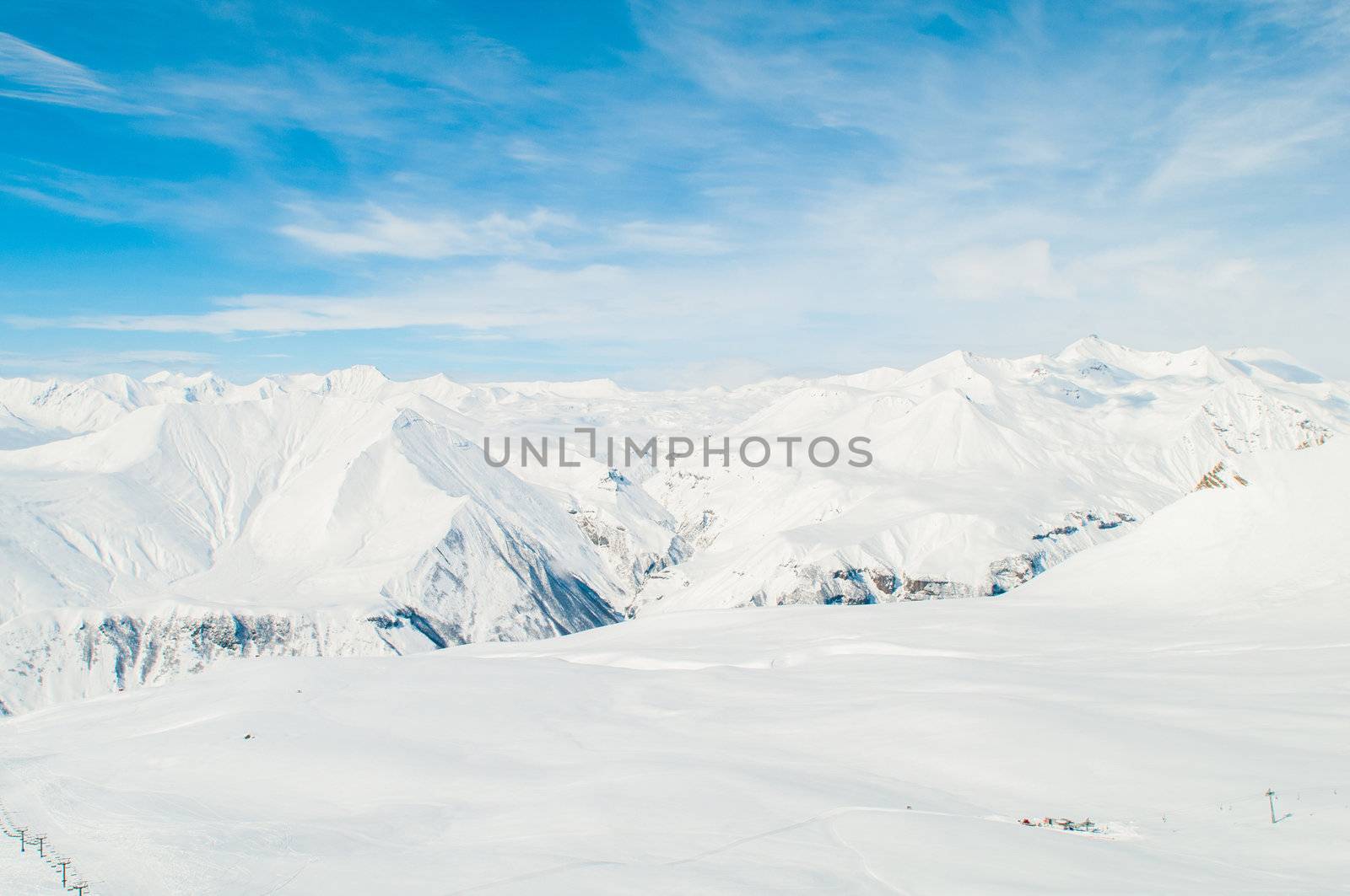 Snow mountains on bright winter day by Elnur
