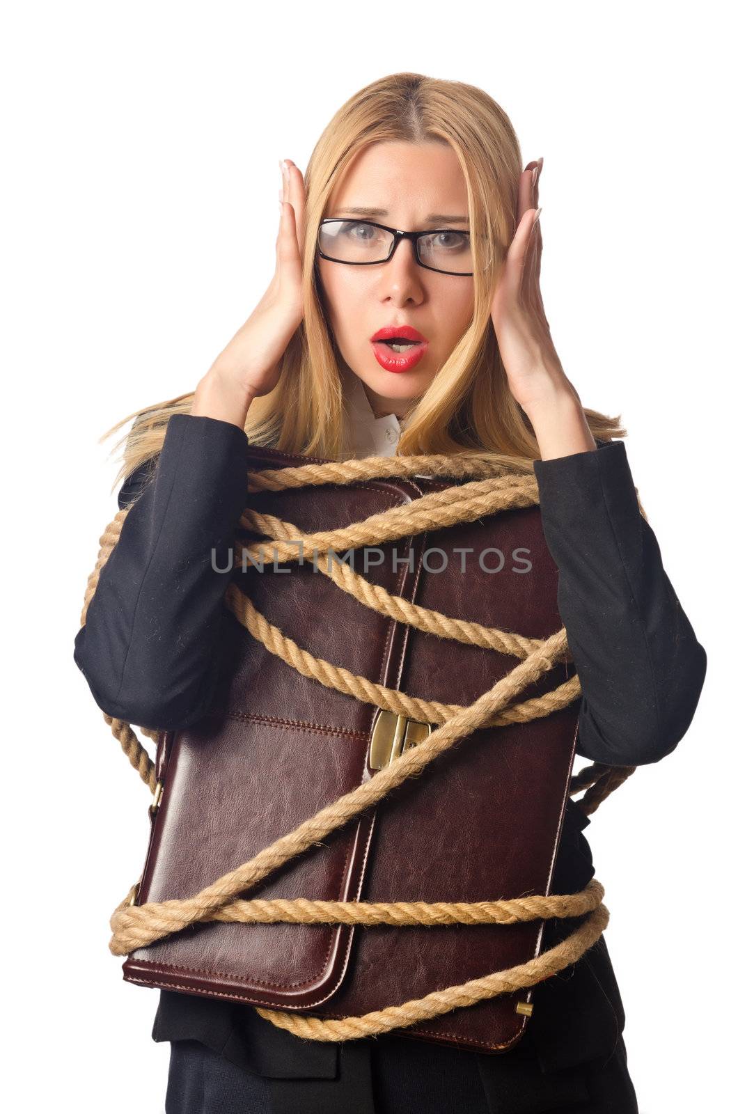 Woman businessman tied up with rope by Elnur