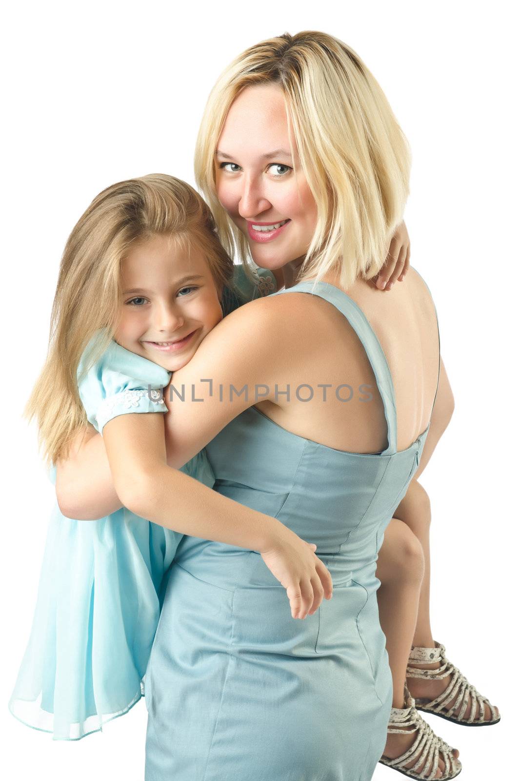 Mother with daughter isolated on white