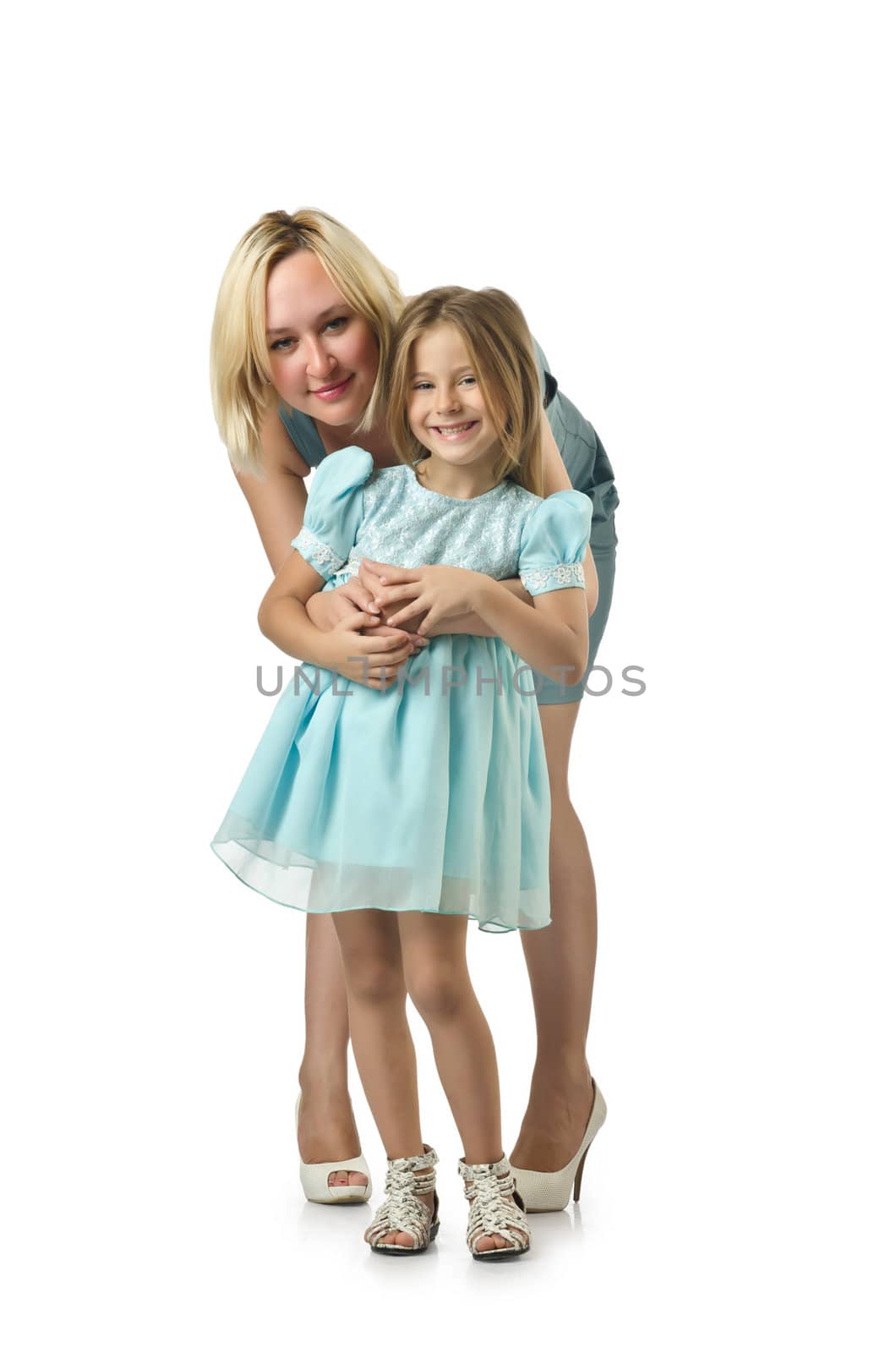 Mother with daughter isolated on white