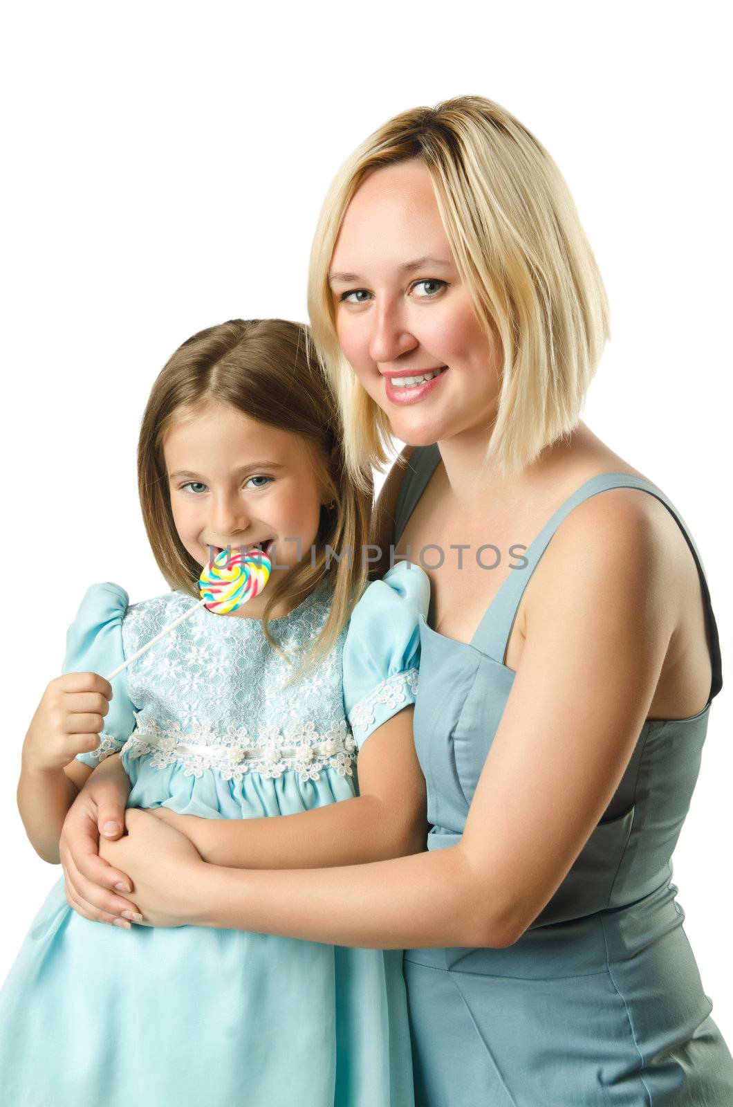 Mother with daughter isolated on white