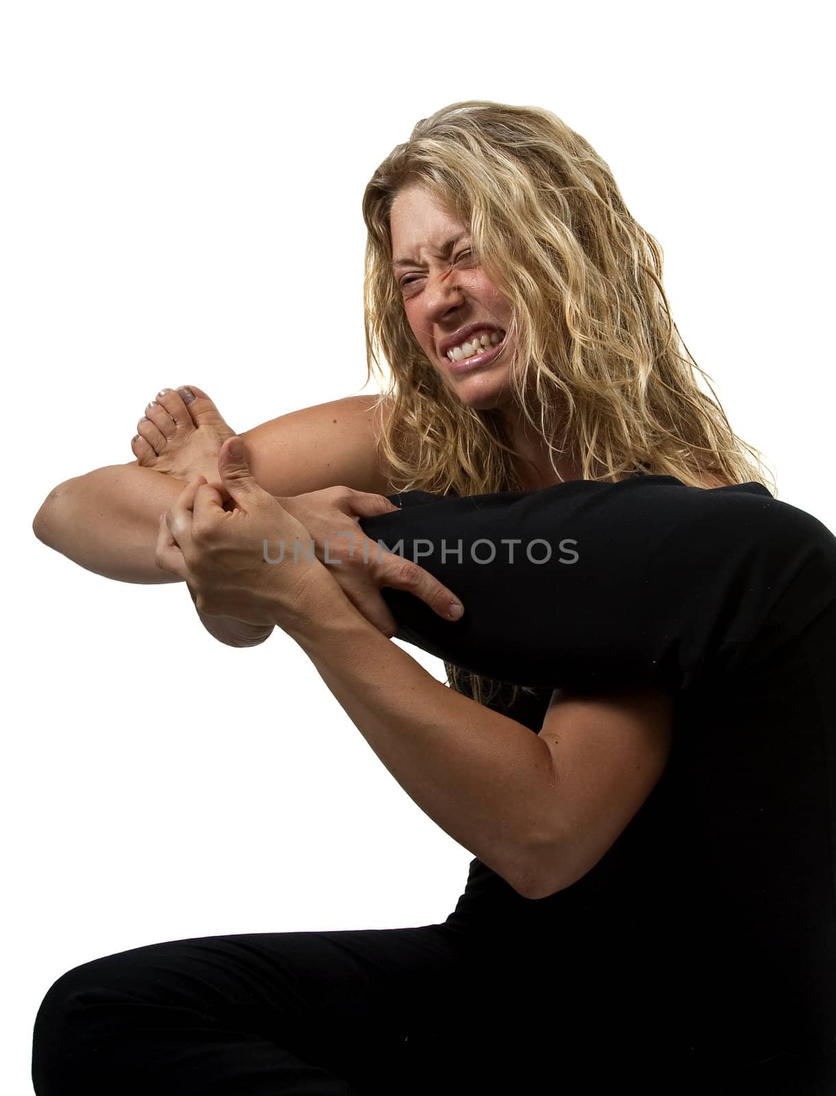 Woman stretches too hard and hurts herself by totony