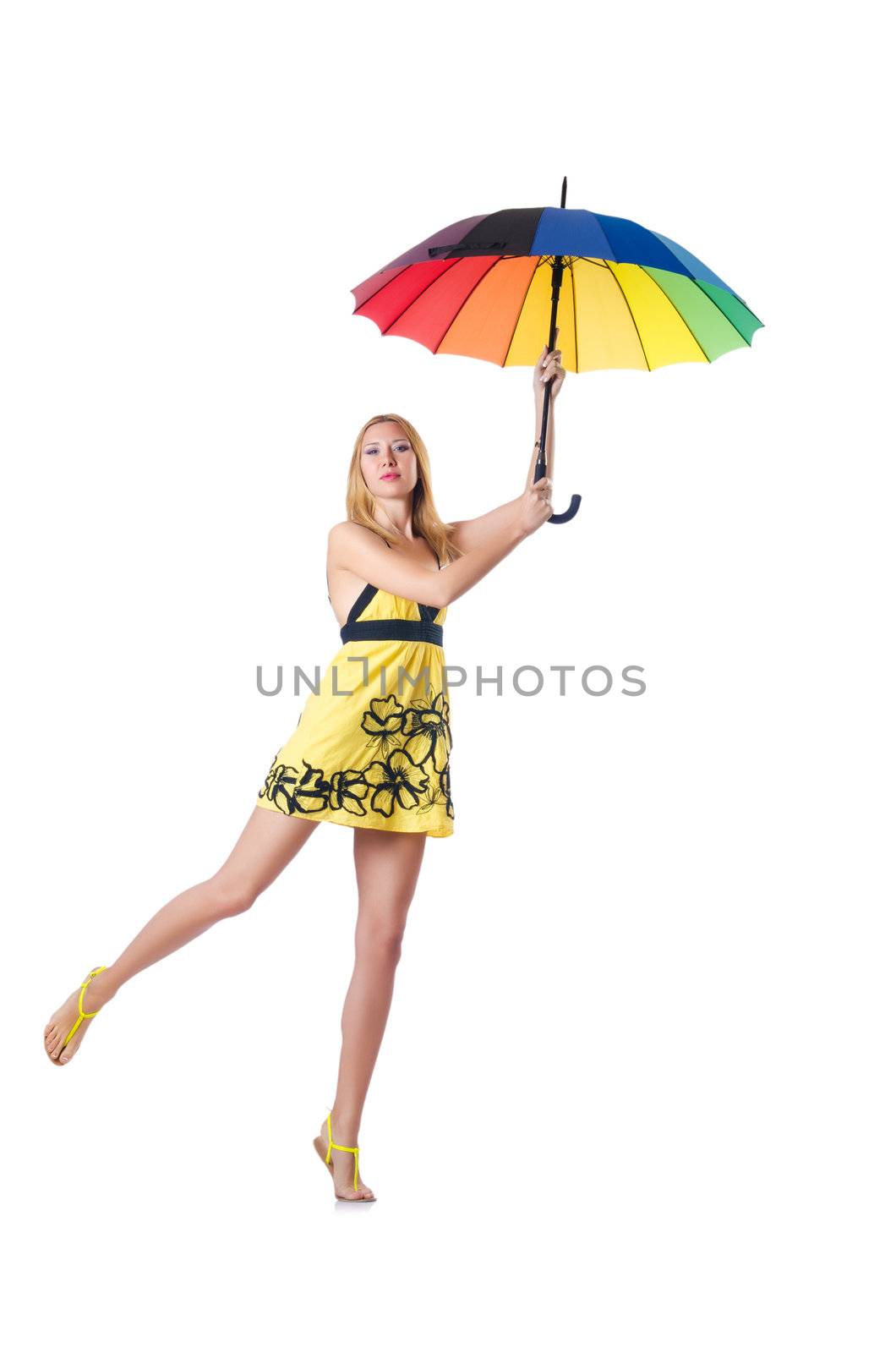 Young woman with colourful umbrella