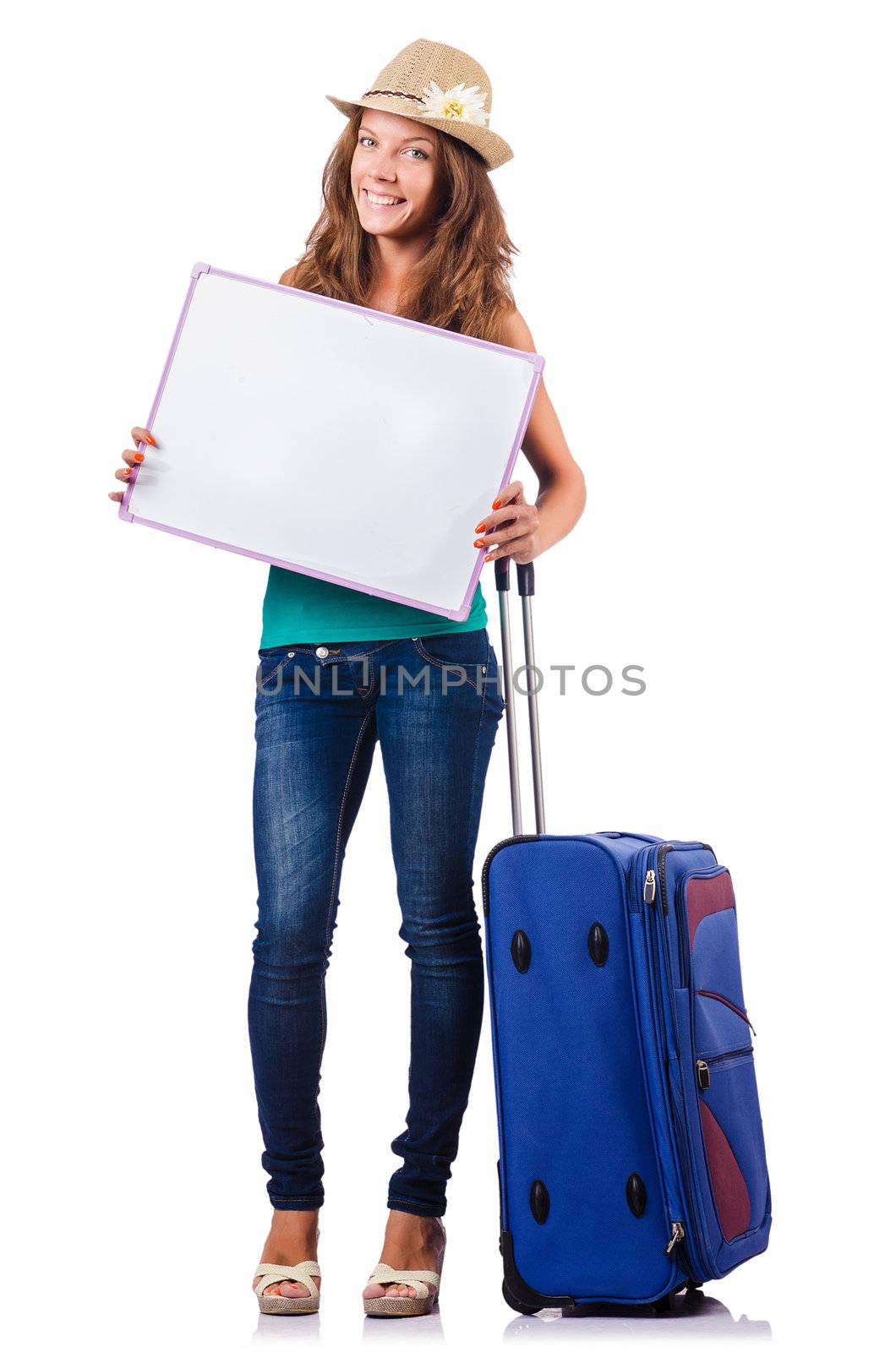 Young traveller with blank board by Elnur