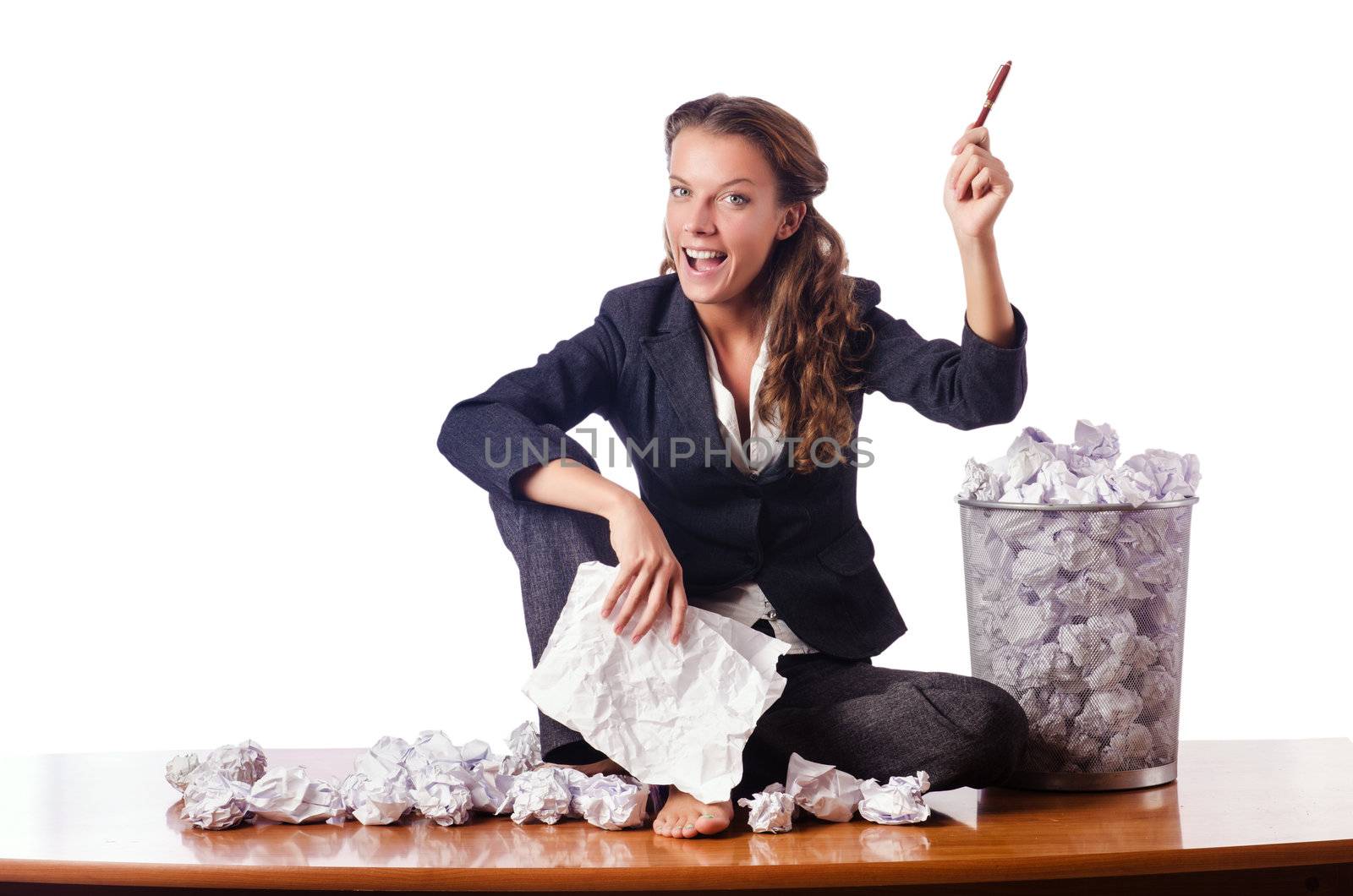 Woman with lots of discarded paper by Elnur