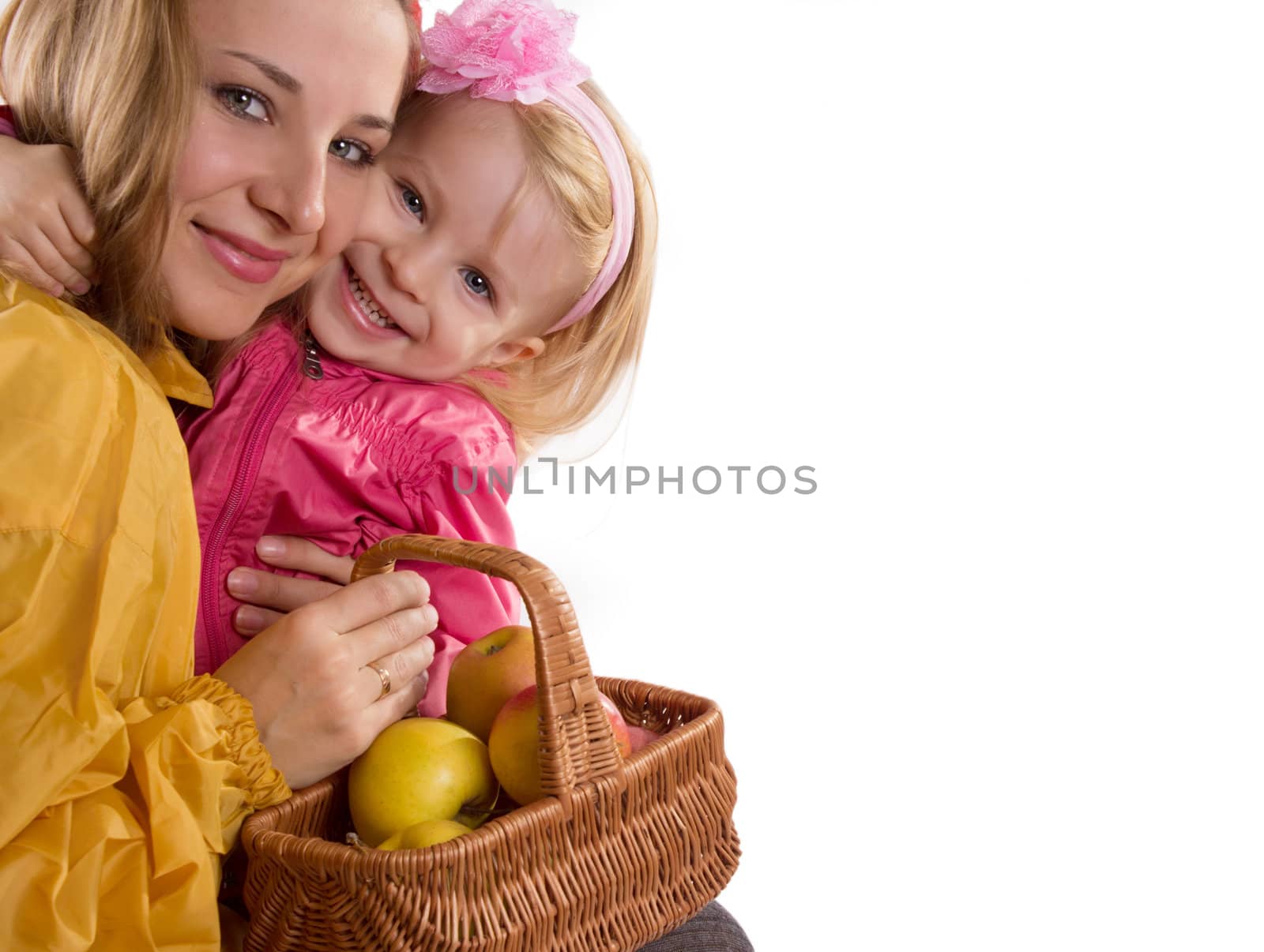 Mother and baby daughter with basket of apples by Angel_a