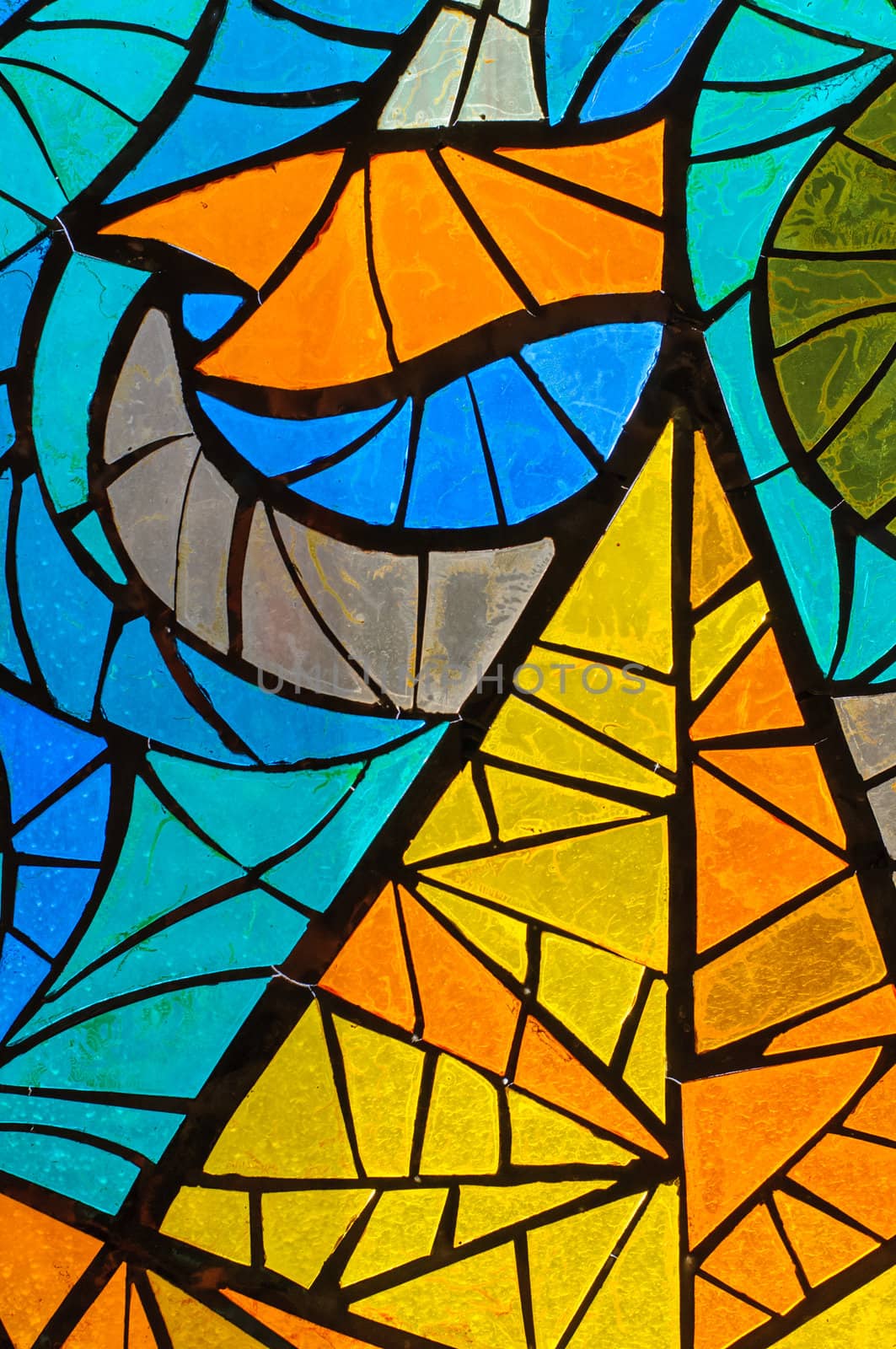 Old abstract stained-glass window. Made in USSR