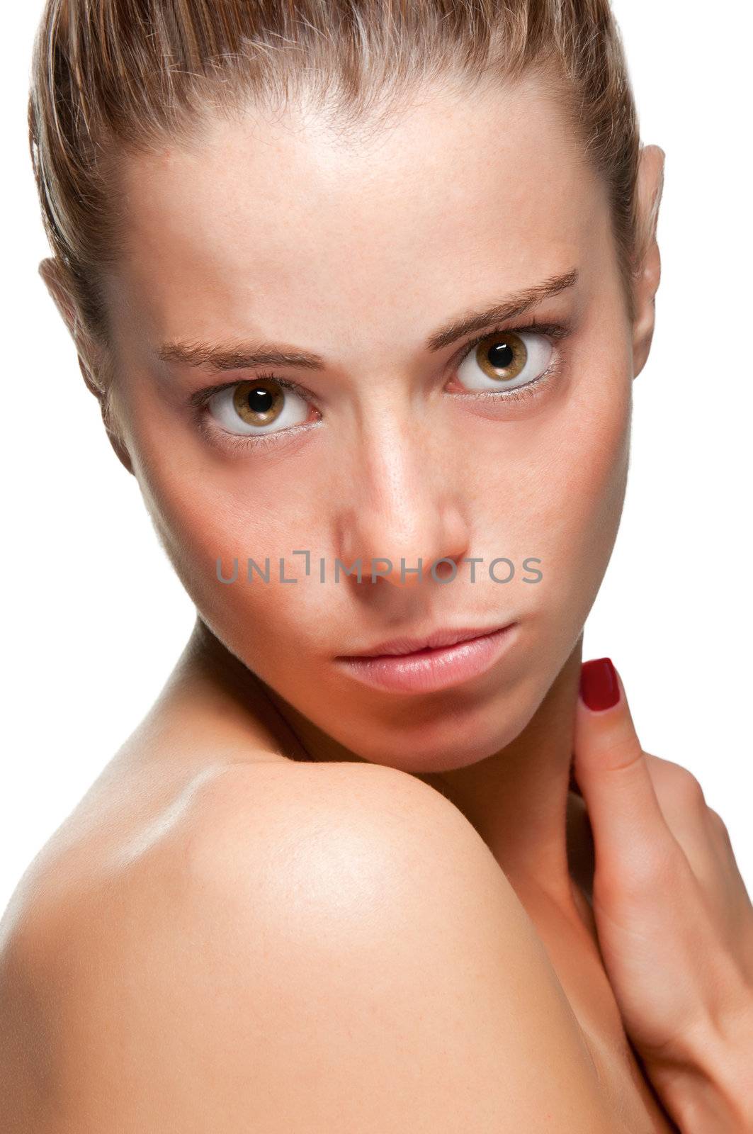 Portrait of young woman isolated on white background