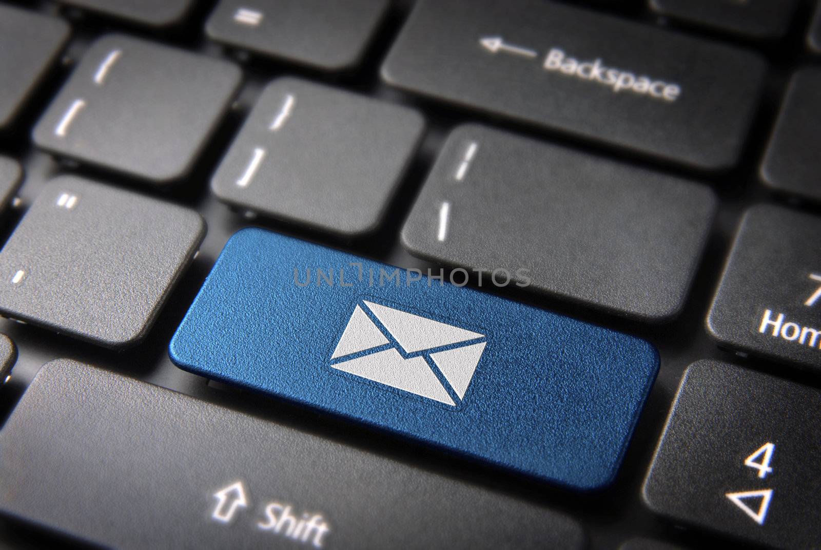 Blue keyboard key Contact us, web business background by cienpies