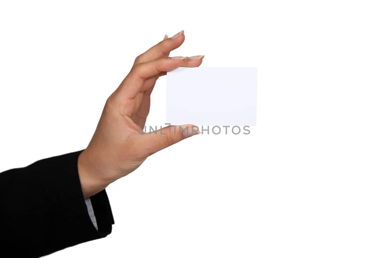 Woman with a blank businesscard by phovoir