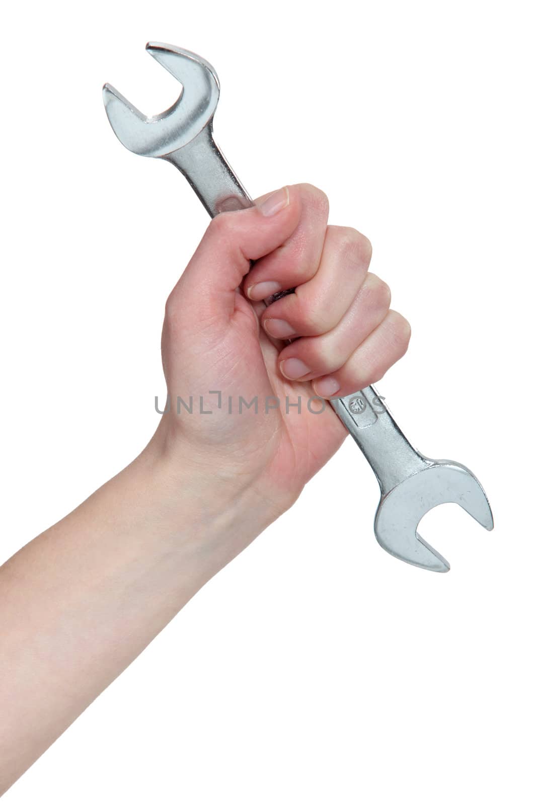 Hand holding a spanner by phovoir