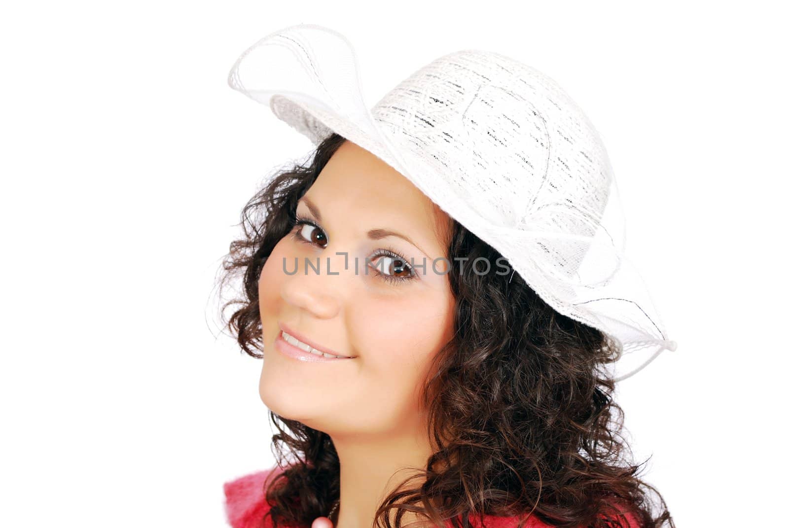 Beauty girl with white hat studio shot