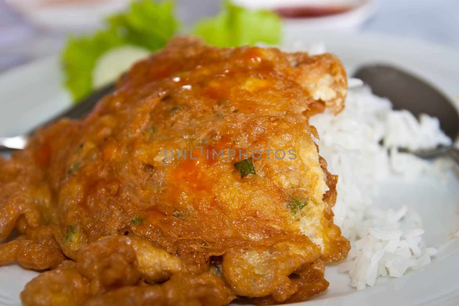 Omelet and cooked rice, Thai food