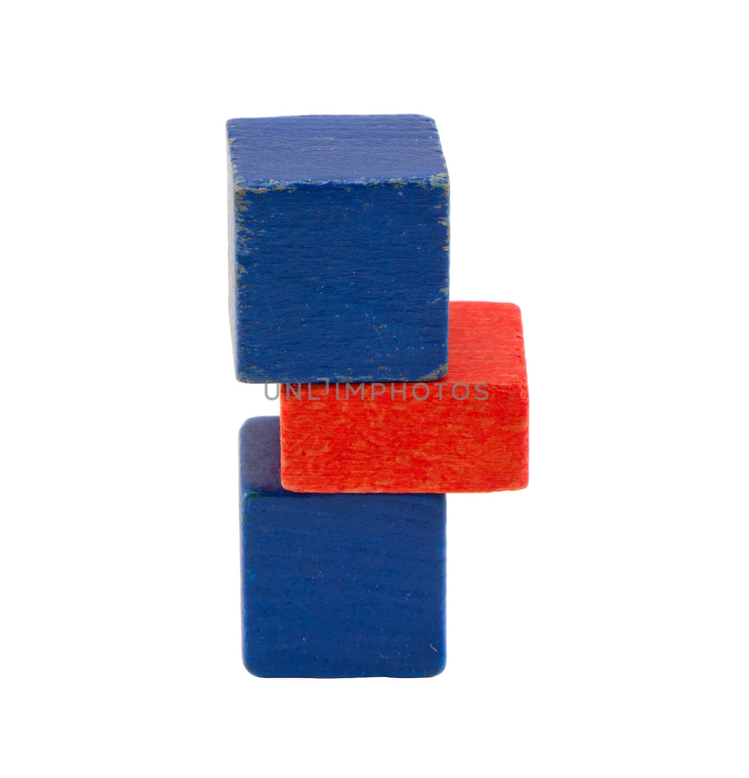 Red blue color toy log stand isolated on white by sauletas