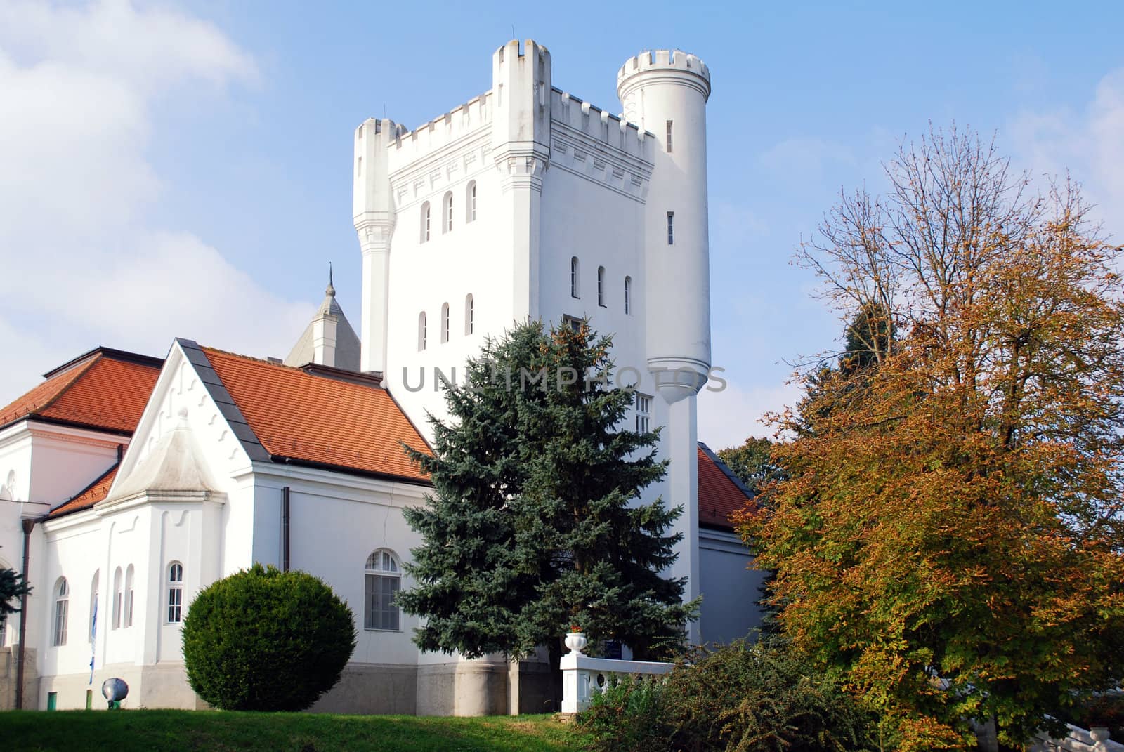 white castle with tower