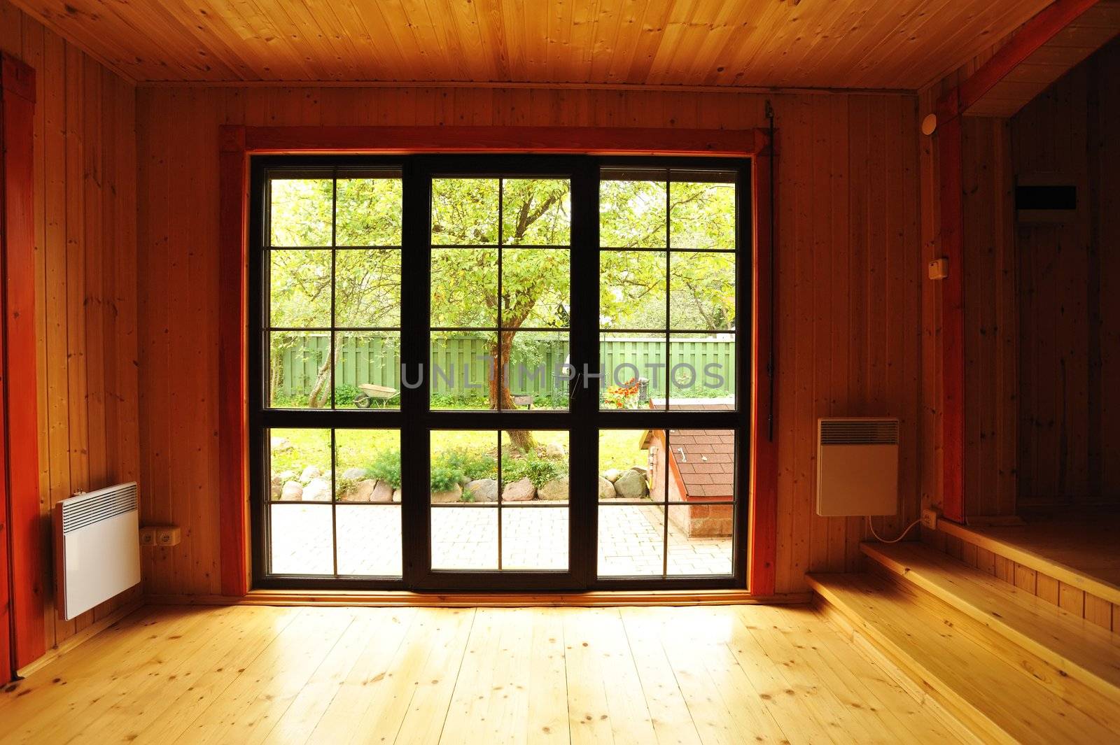 Big window showcase wooden interior