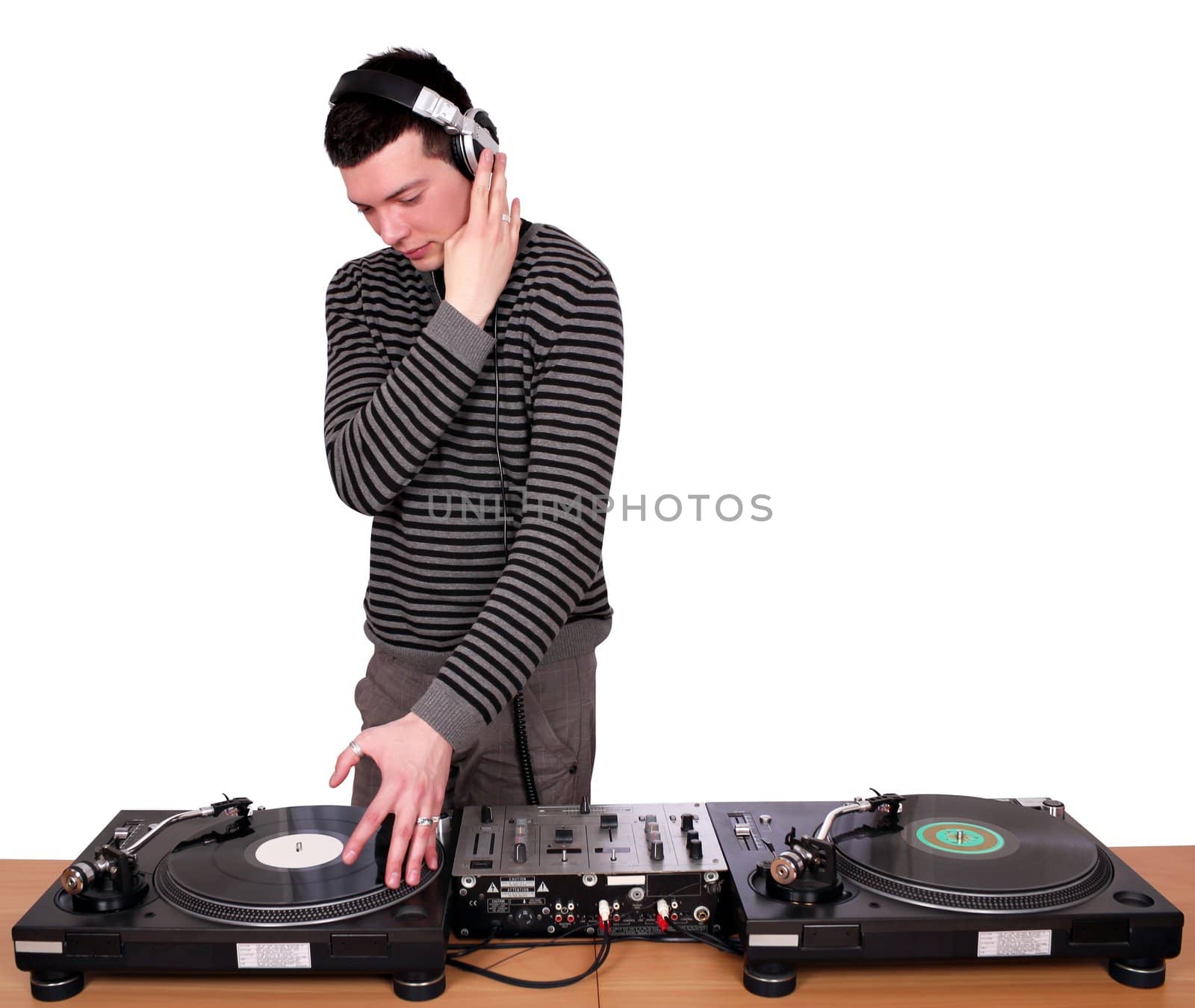 dj with headphones play music