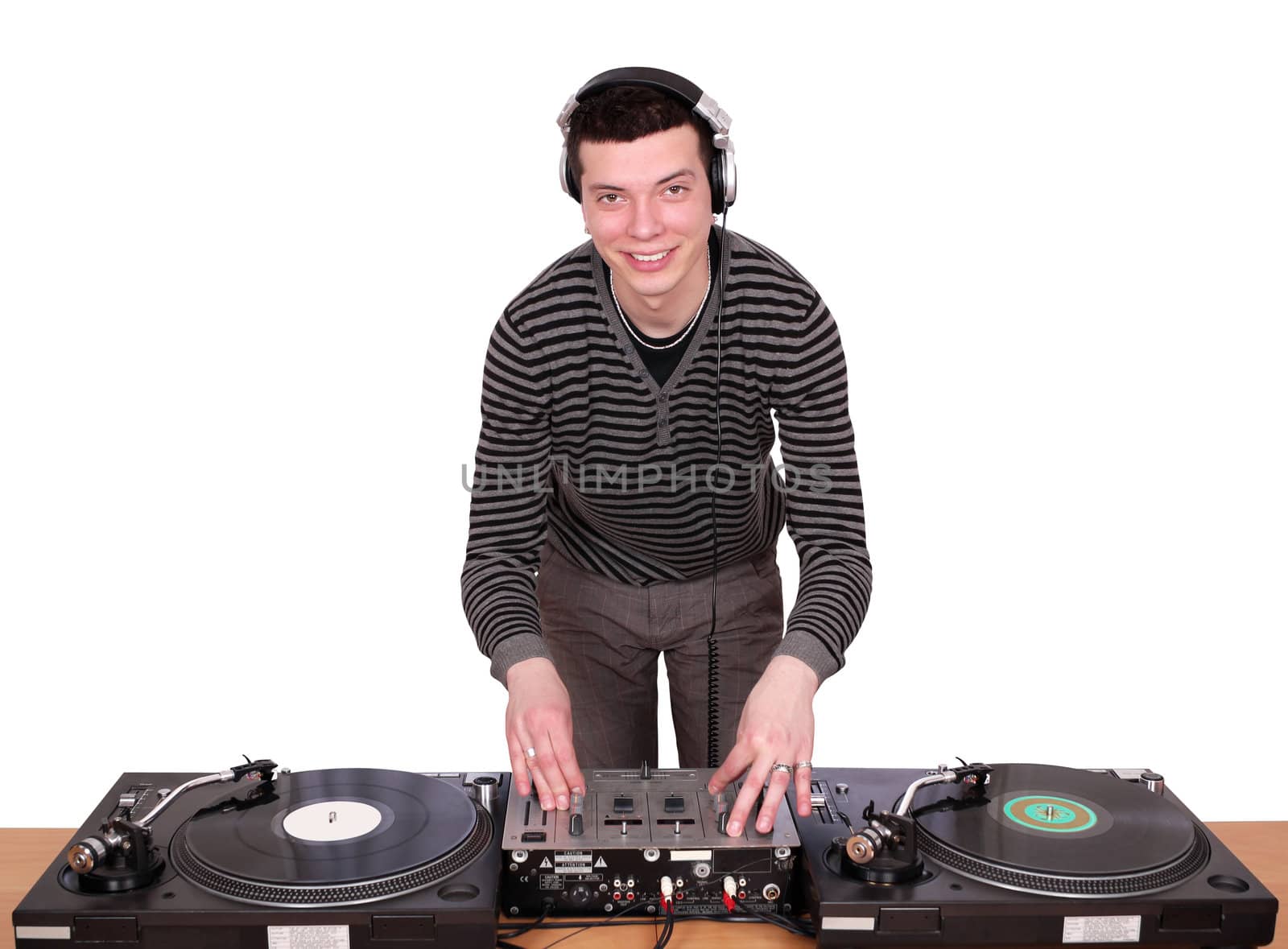 dj with turntables play music