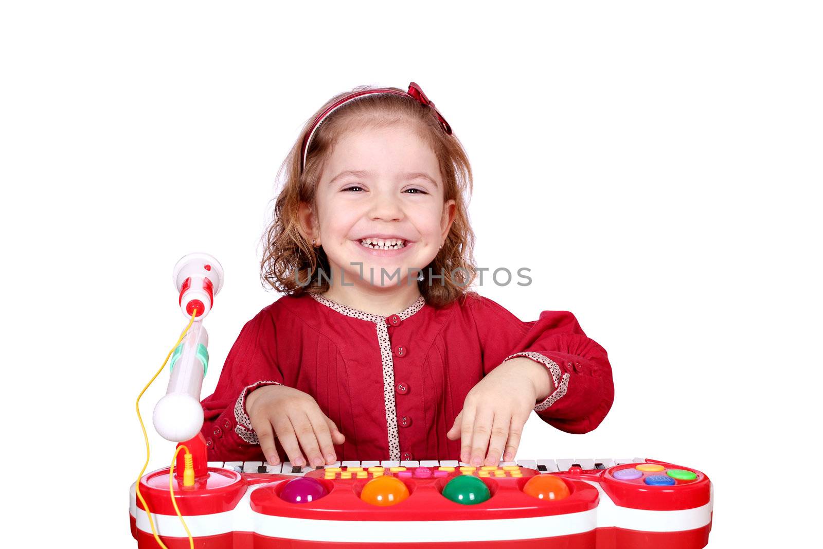 happy little girl play music