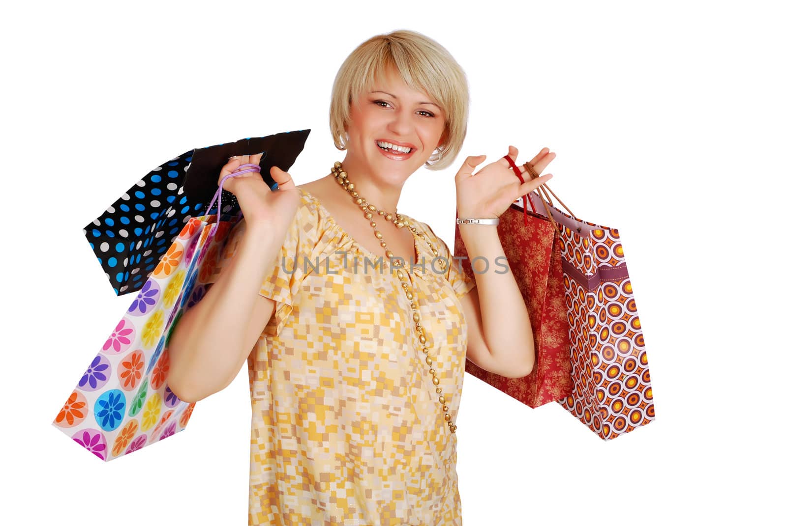 happy woman with shopping bags