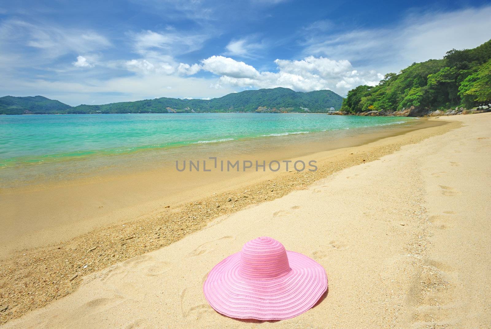 Beautiful beach landscape with hat in Thailand