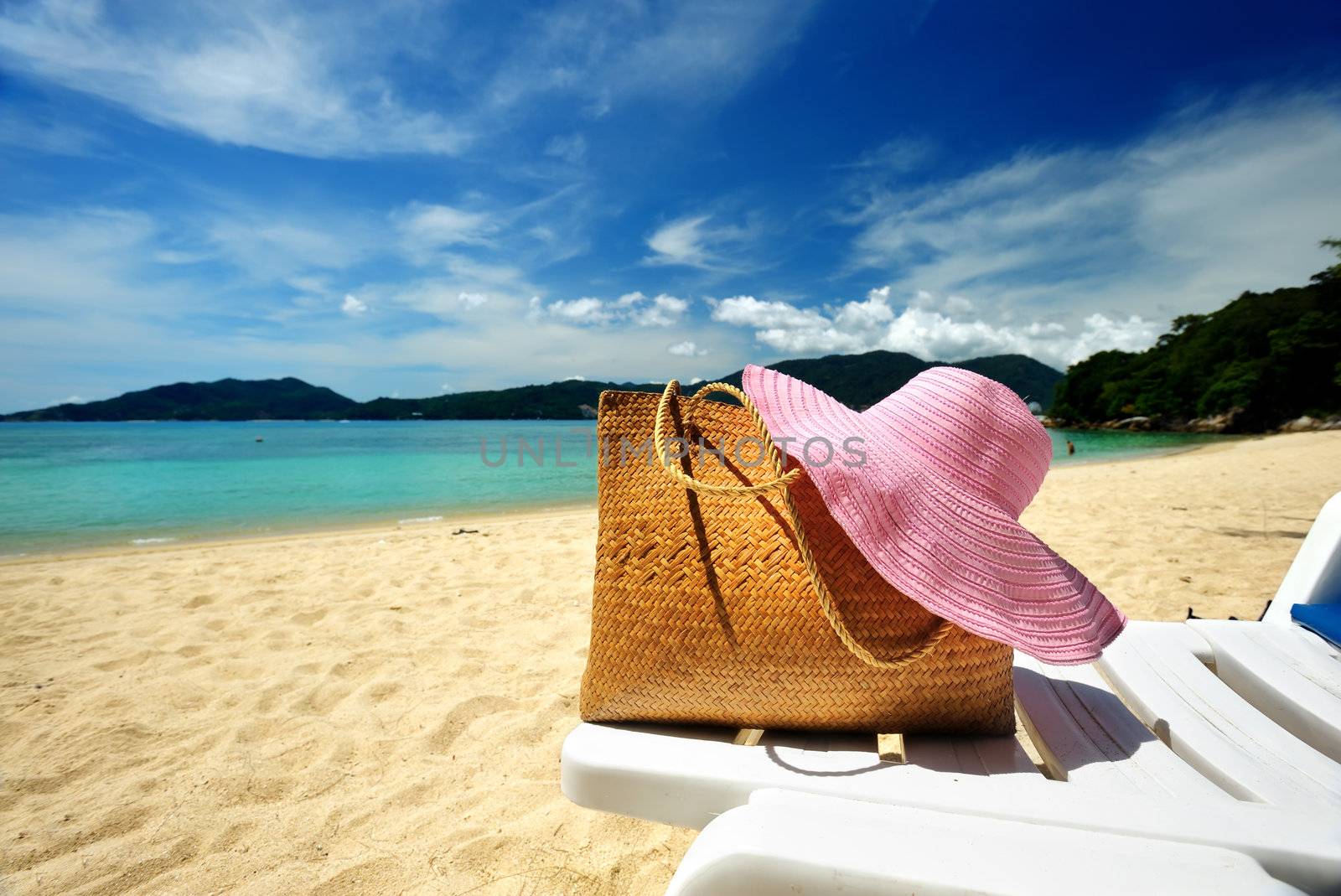 Beautiful beach landscape with bag in Thailand