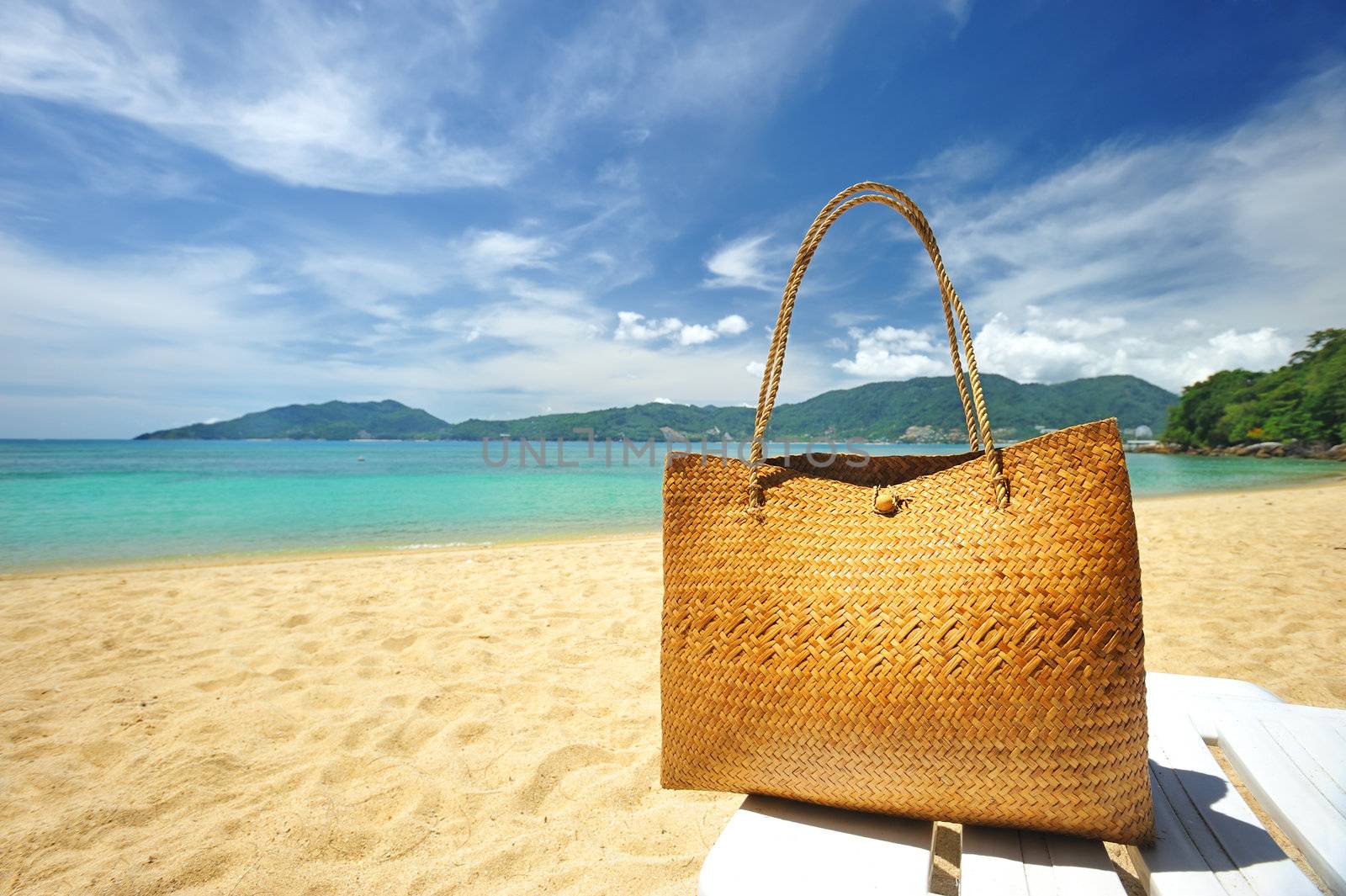 Beautiful beach landscape with bag in Thailand