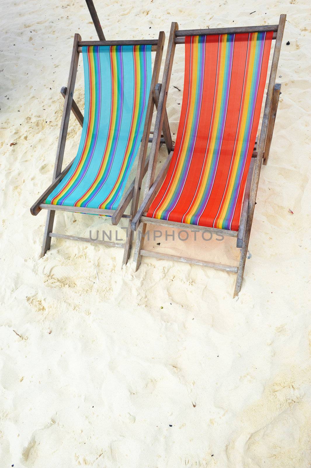 Beach with chaise lounge in Thailand