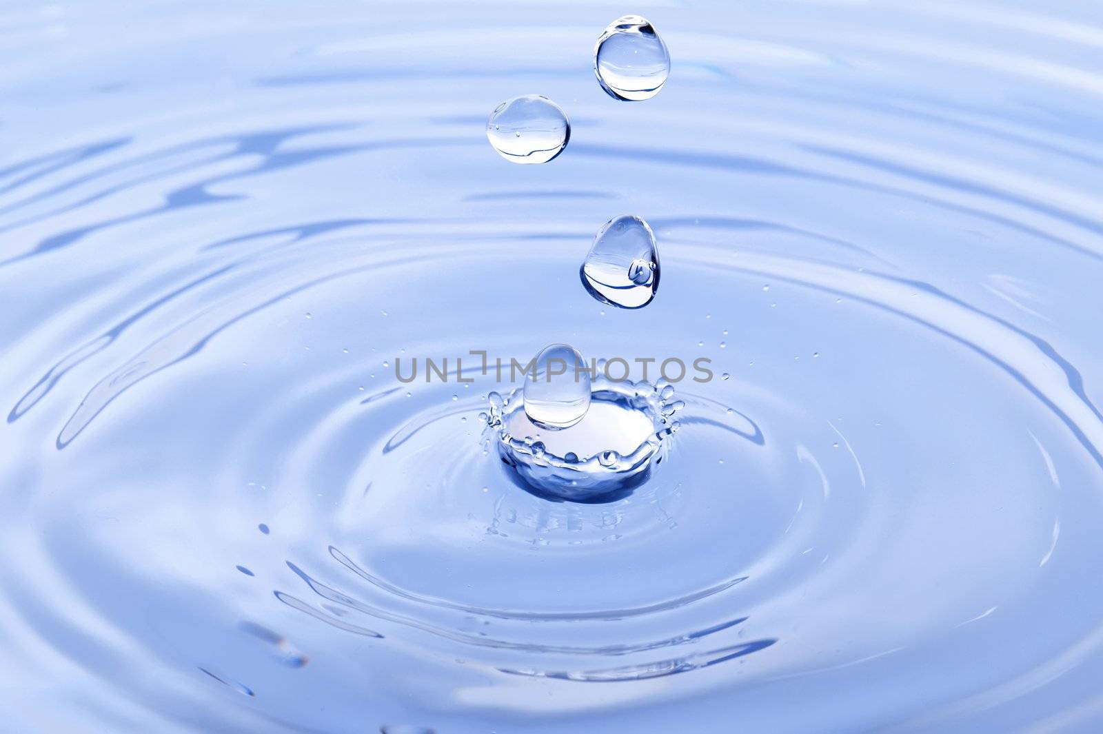 Water drop in rippled liquid close-up