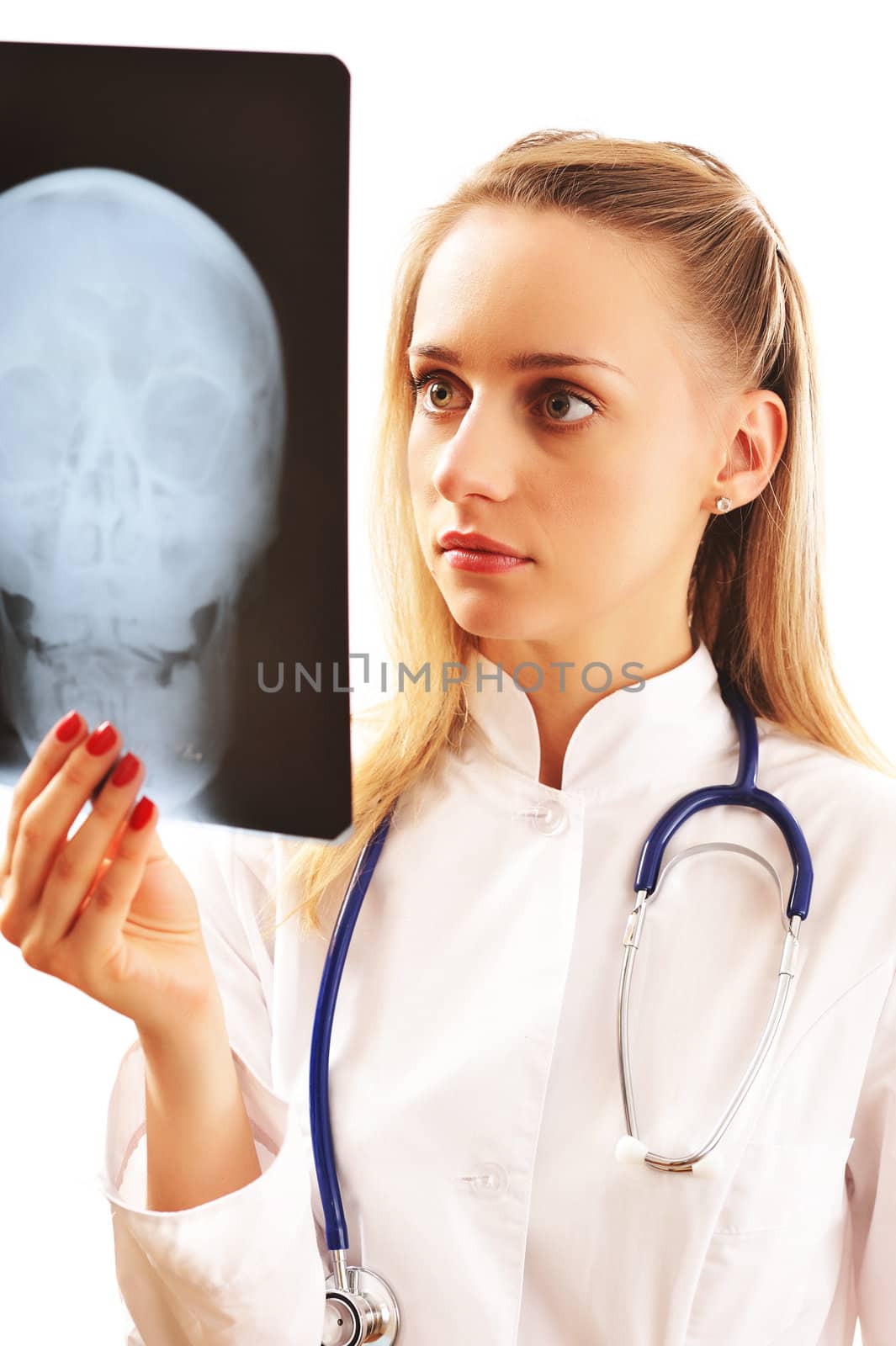 Doctor looking at x-ray (isolated on white)