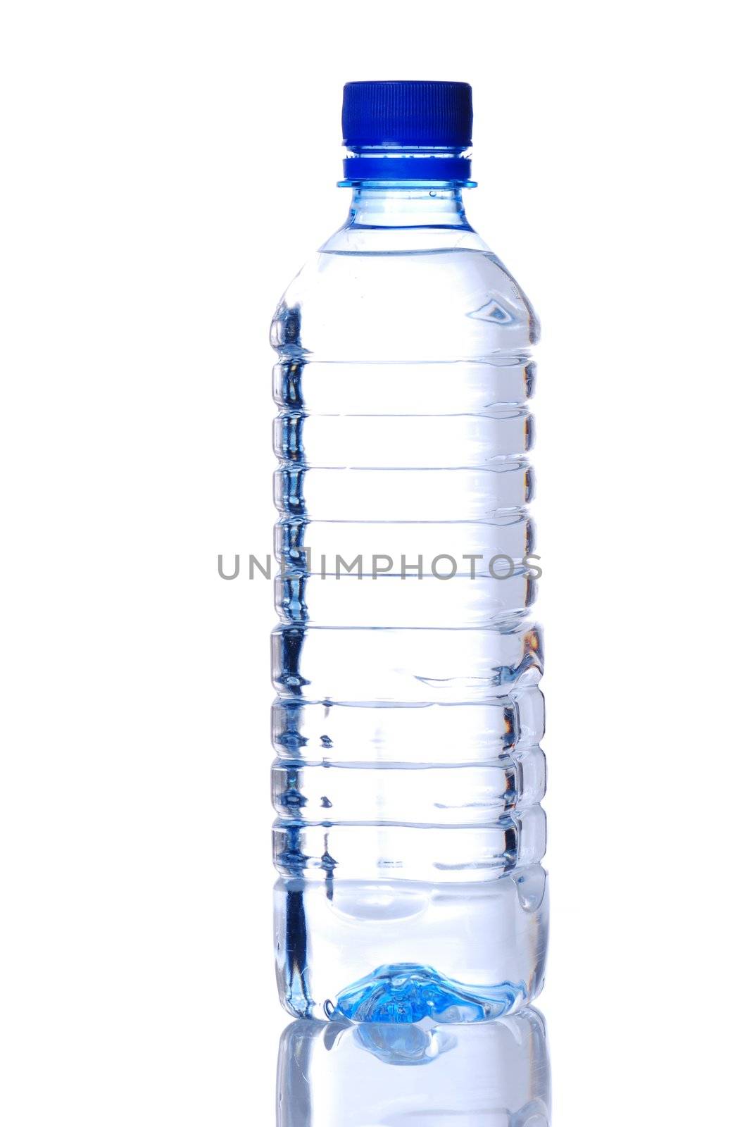 Bottle of water. Isolated on white, with reflection.