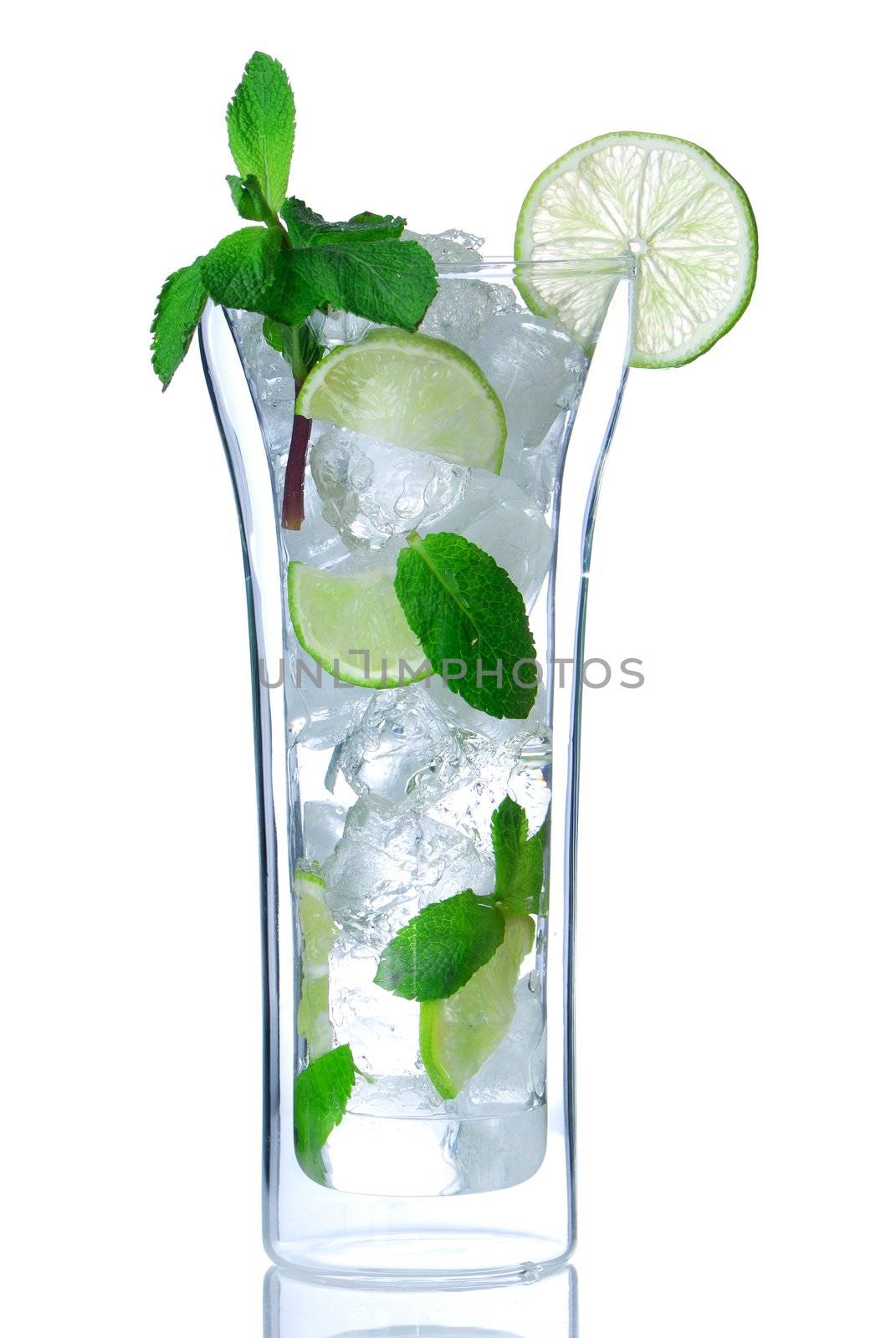 Mojito cocktail in double-wall glass isolated on white