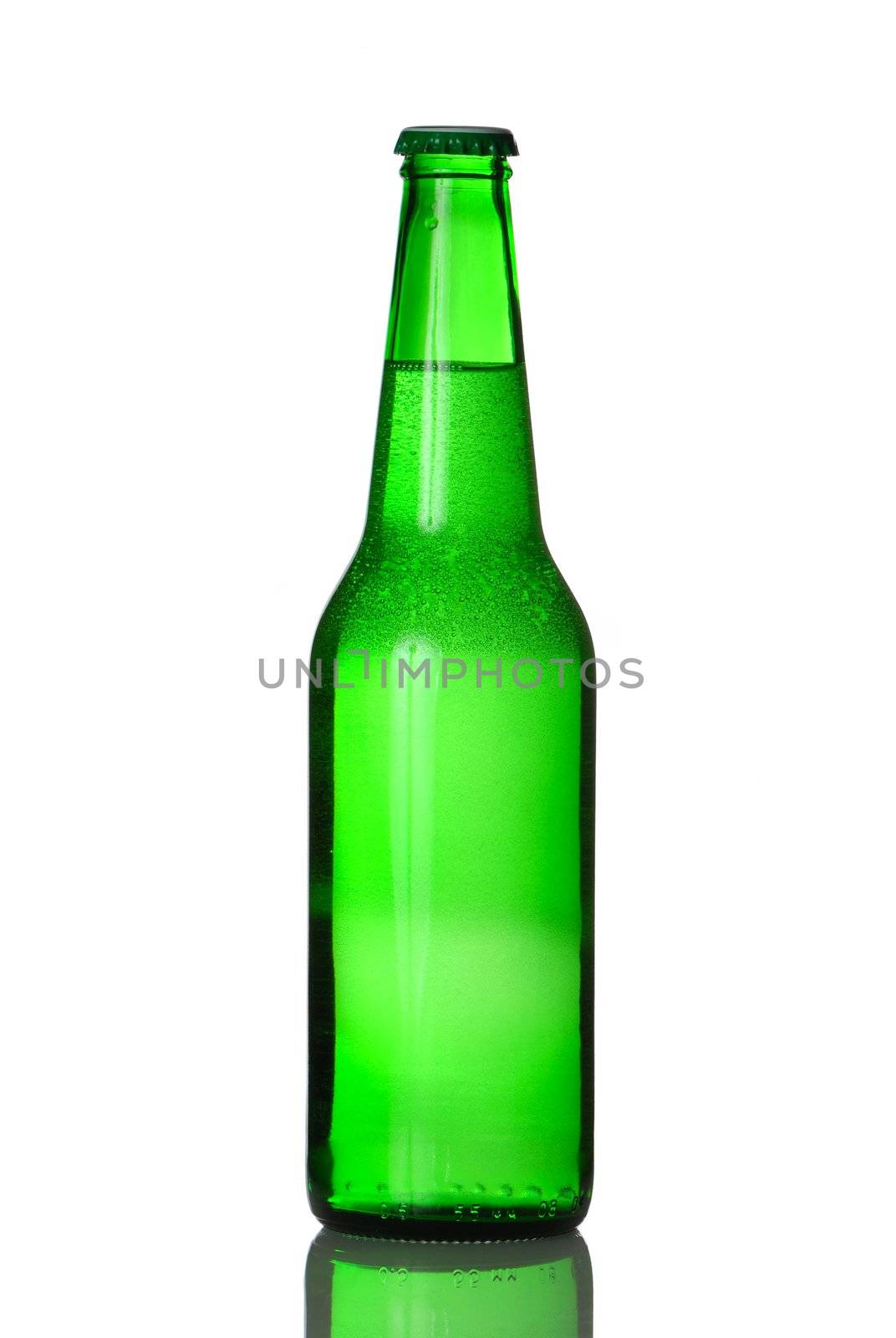 Green beer bottle isolated on white