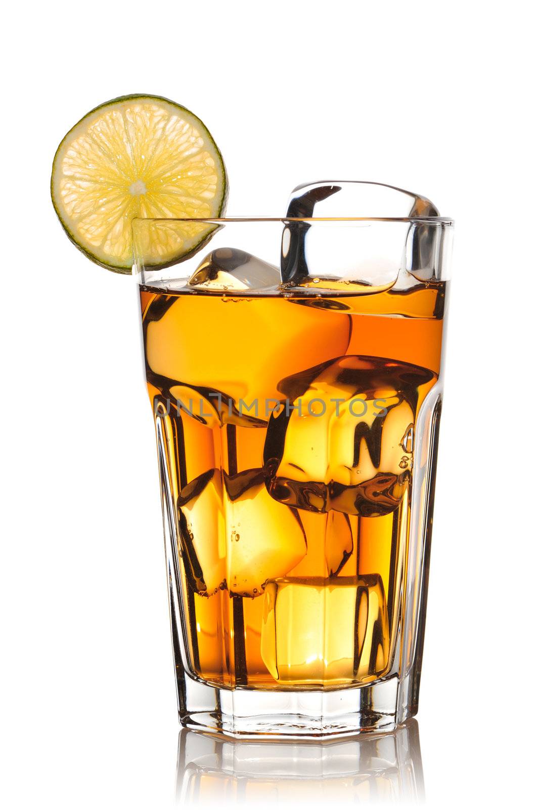 Iced tea with lemon isolated on white