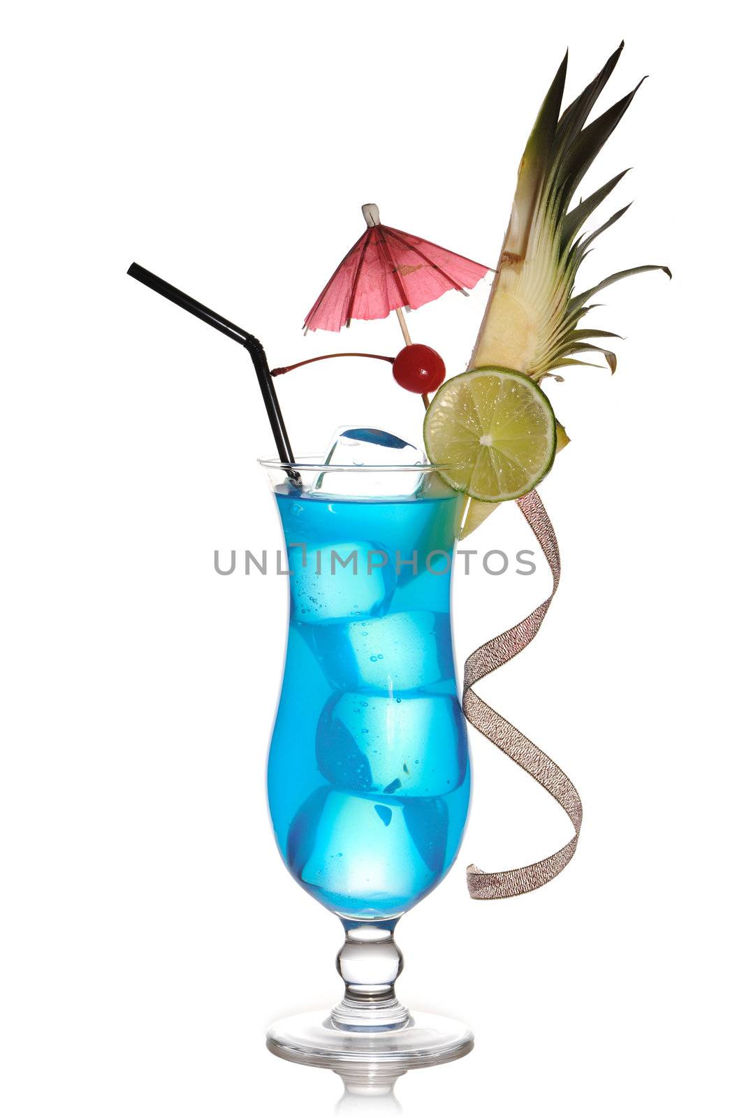 Blue Curacao cocktail isolated on white