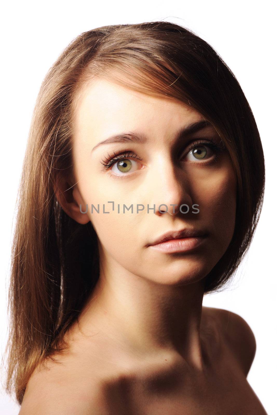 Beautiful young woman over white background