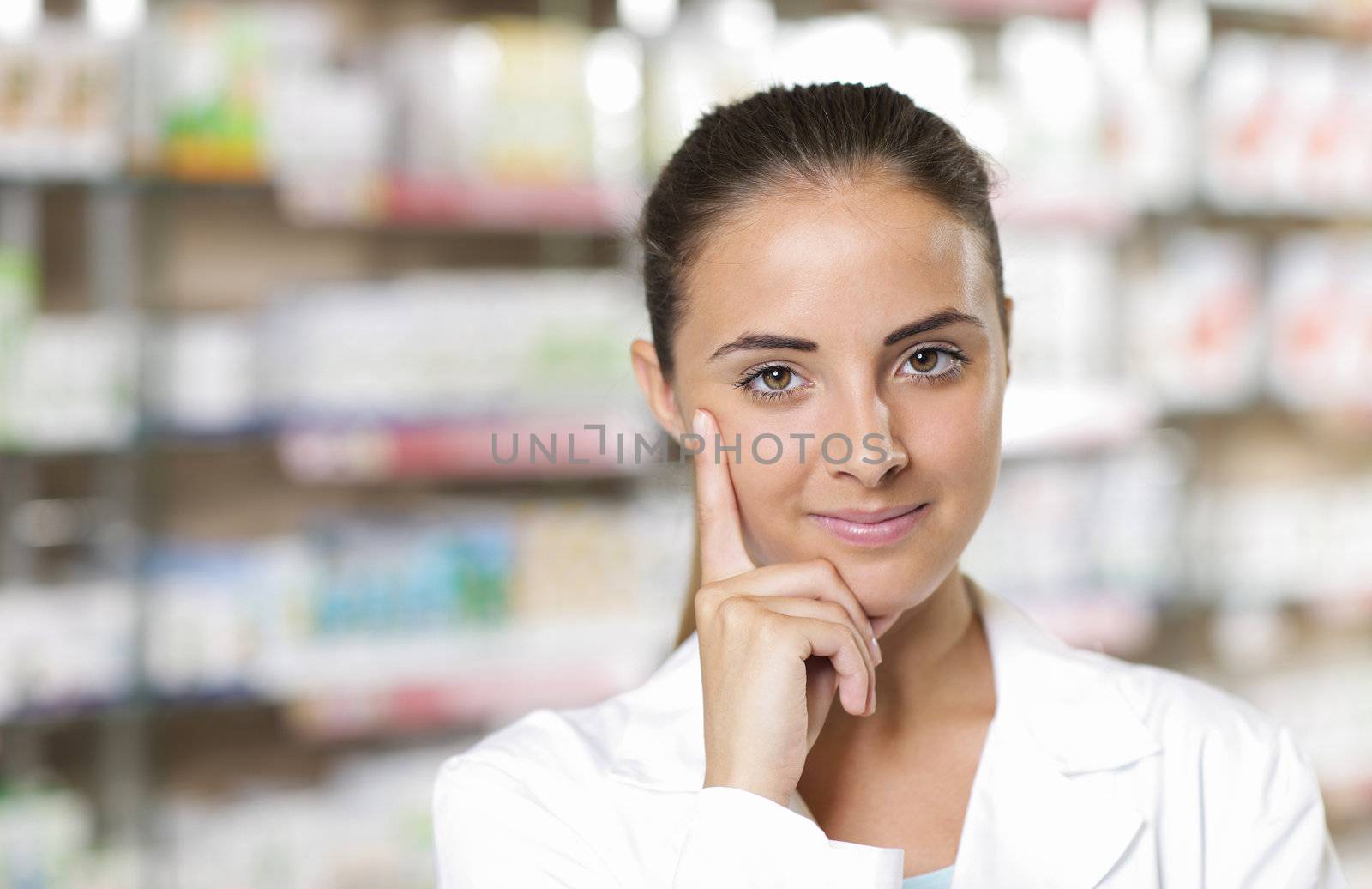 Portrait of a medical personnel, or doctor in pharmacy