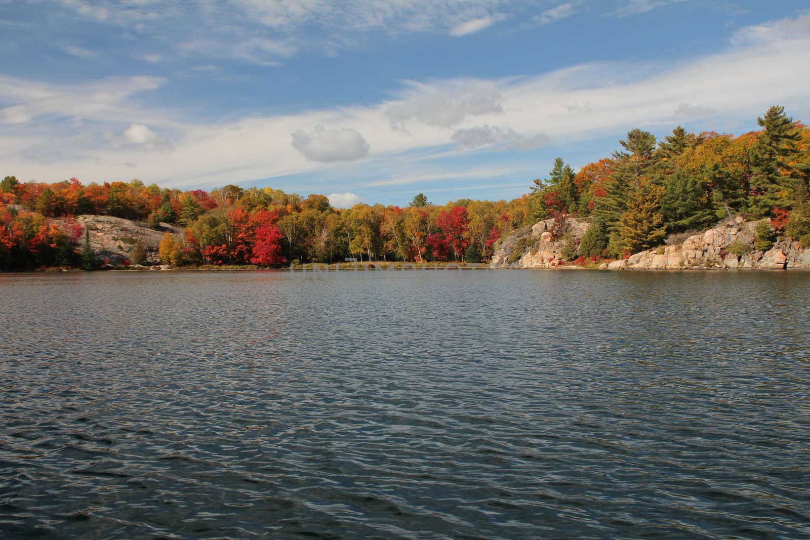 Lake and forest during foliage, in Killarney Provincial Park, ON, Canada
