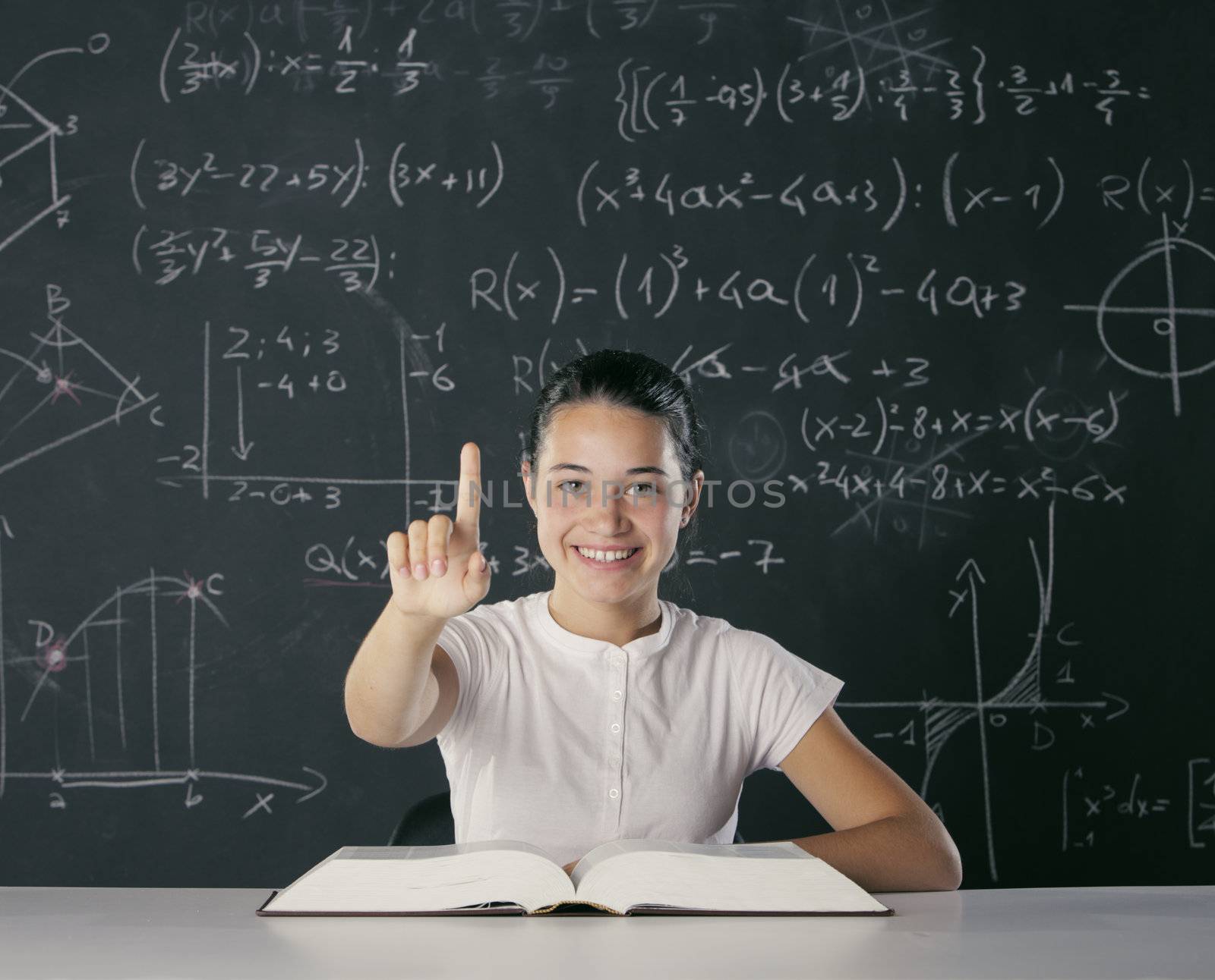 Smart girl solves a difficult mathematical task