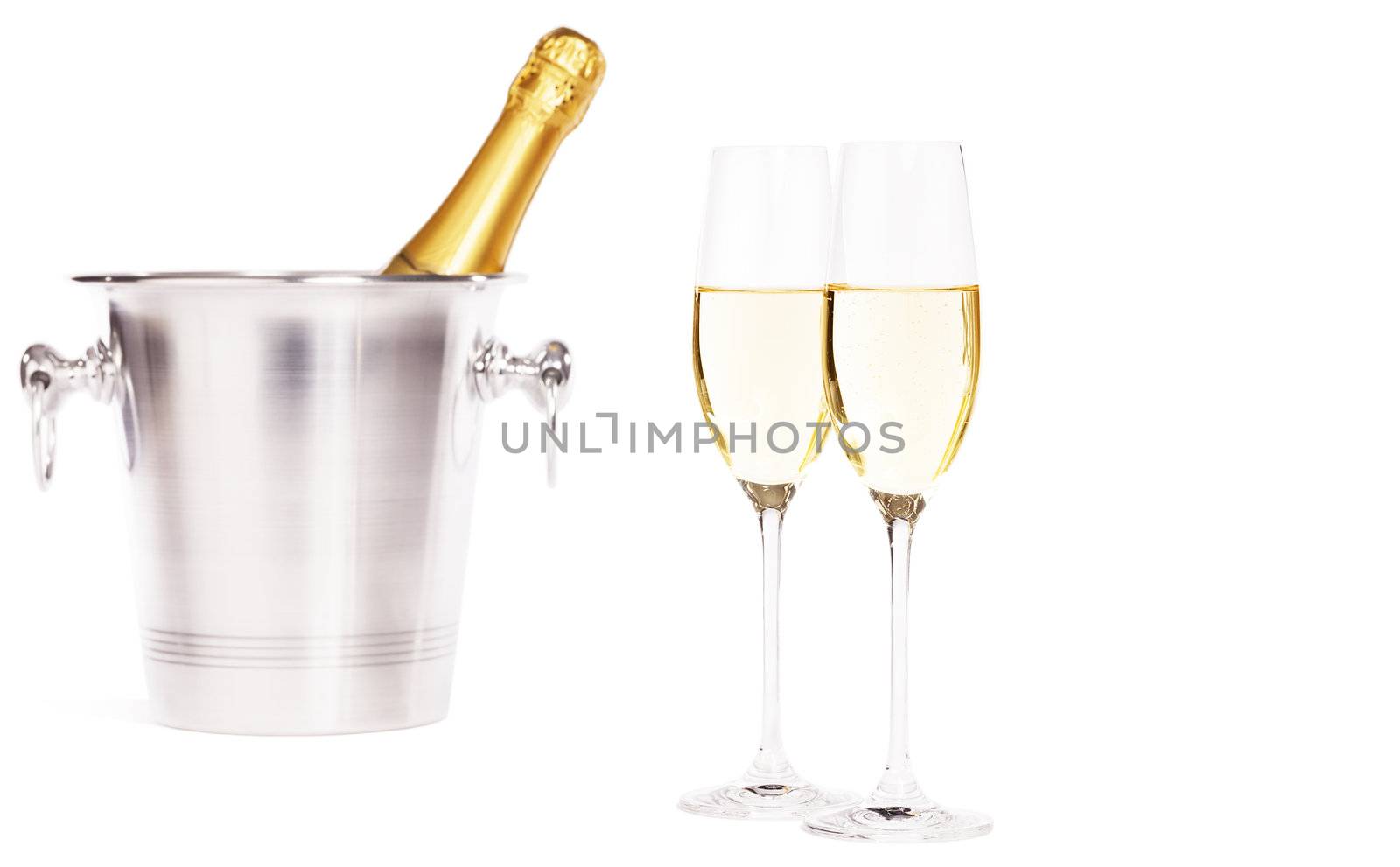 two glasses of champagne with a champagne bucket by RobStark