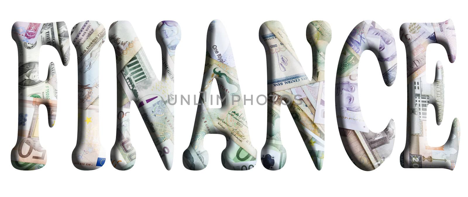 Words in 3D about finance on currencies