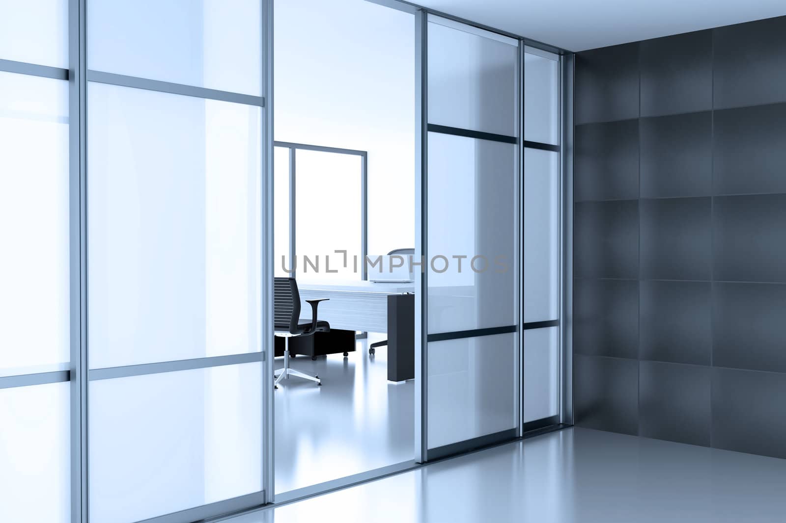 open glass door coupe in empty cubicle