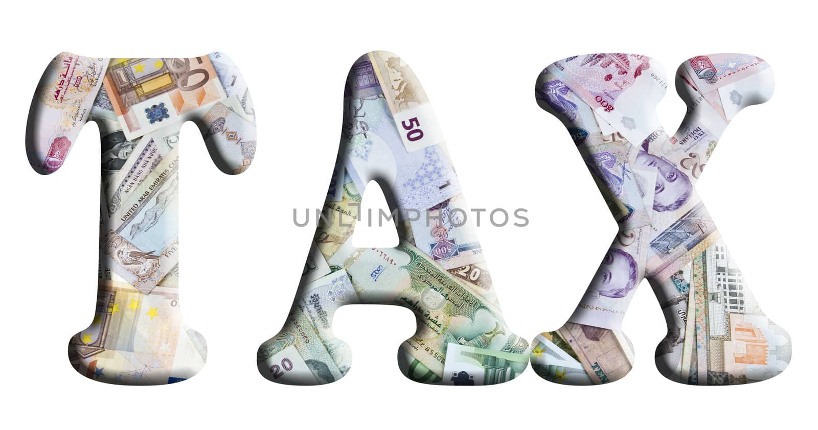 Words in 3D about finance on currencies