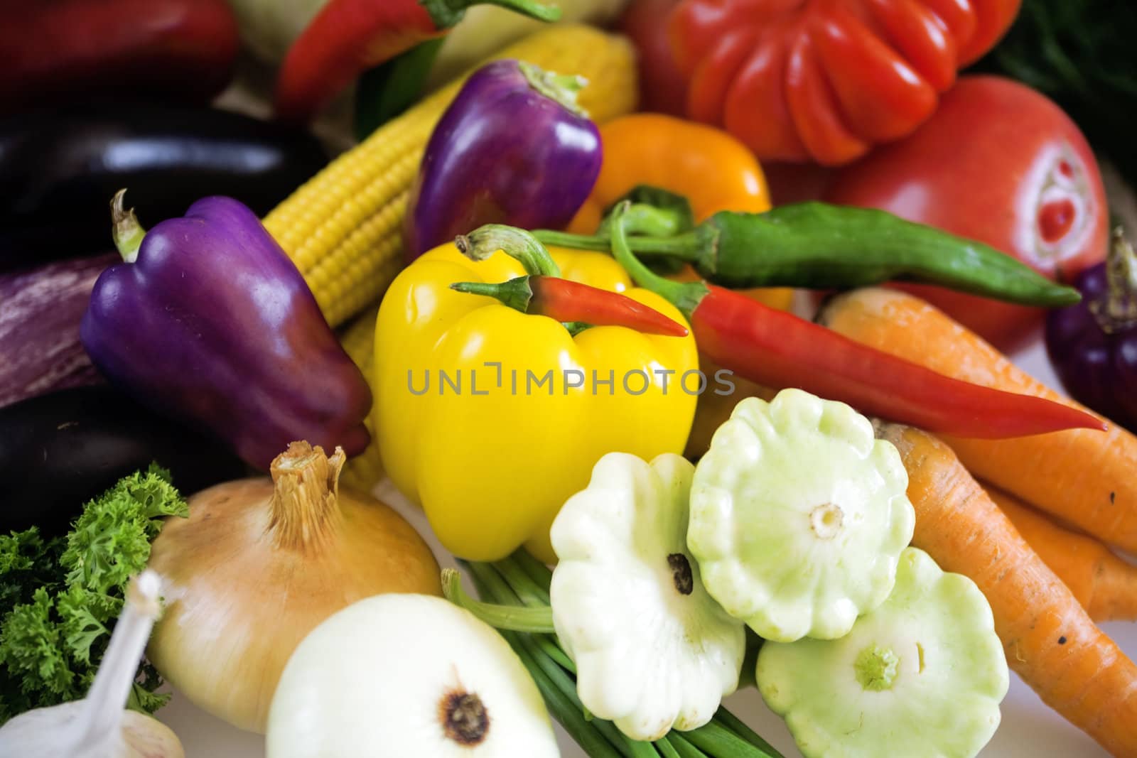 fresh organic vegetables as food and nature background