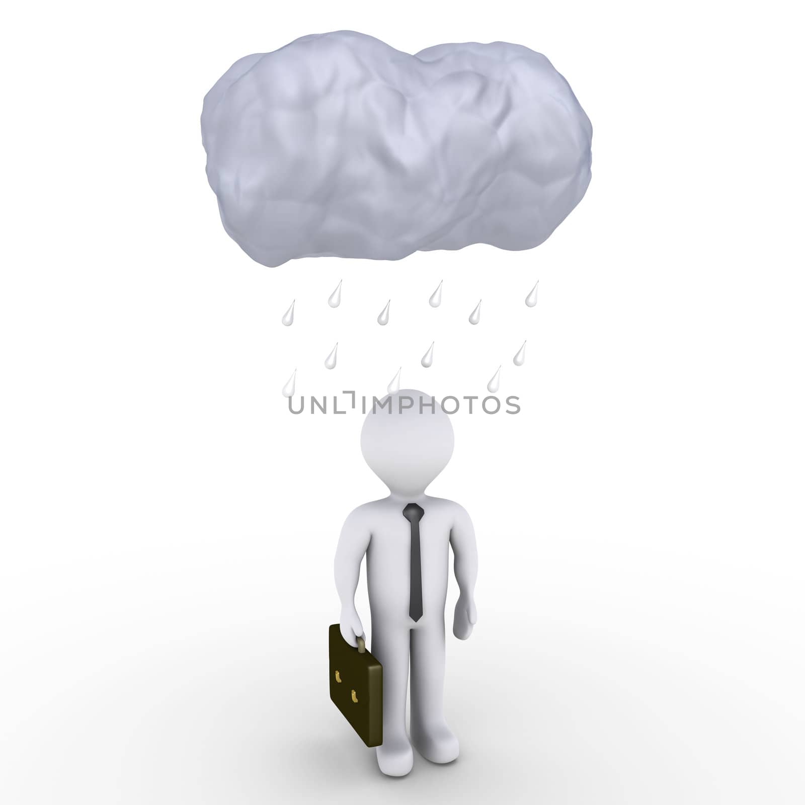 3d image of a cloud and raindrops over a businessman