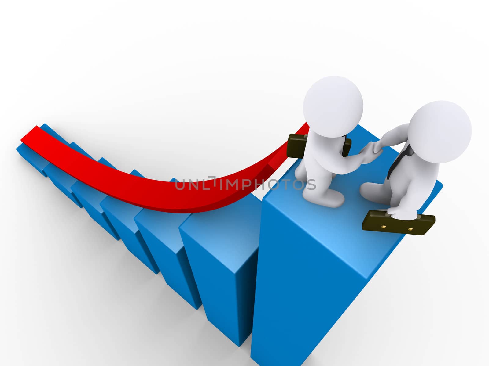 3d businessmen shake hands on the highest position of graph