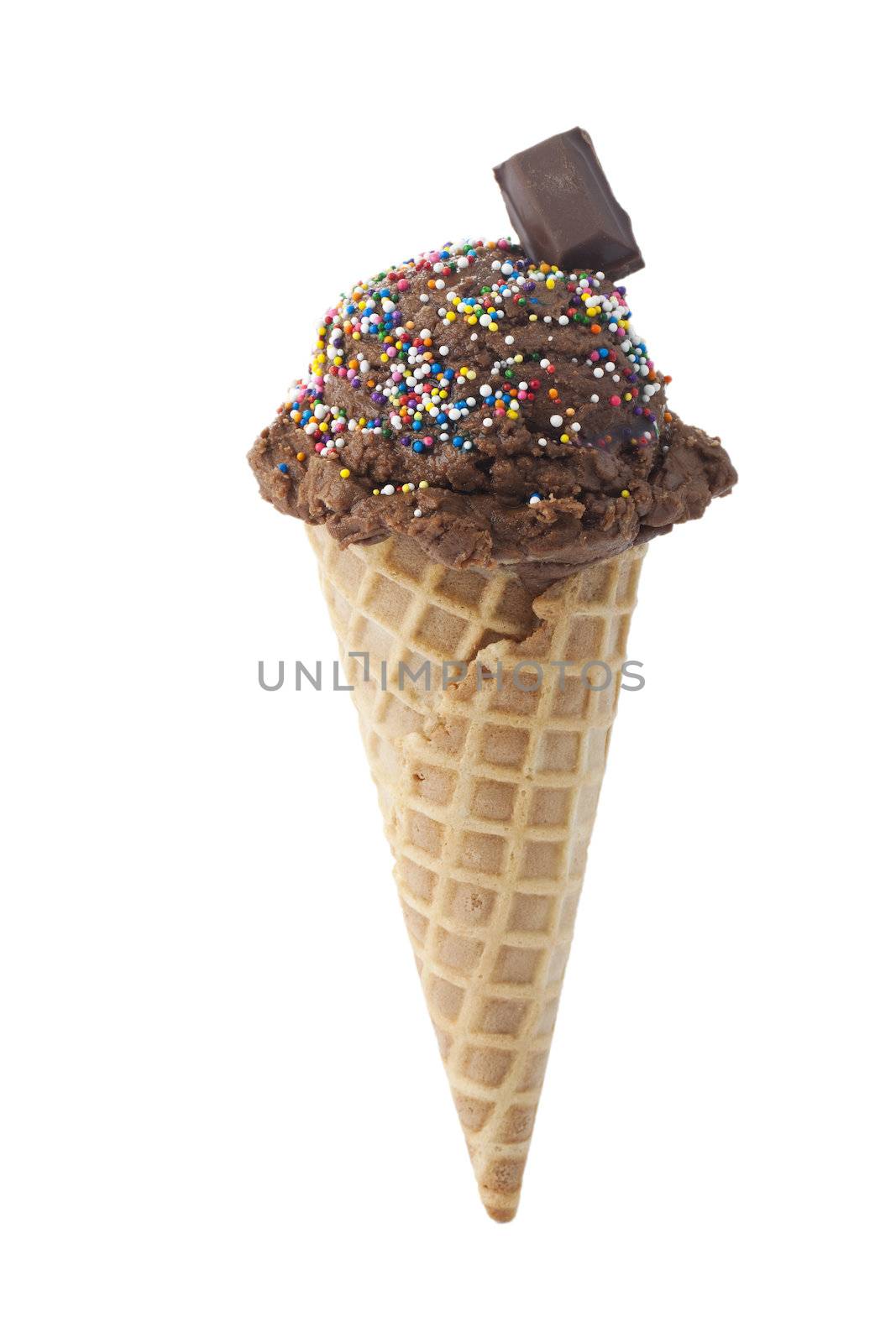 cone of chocolate ice cream with toppings by kozzi