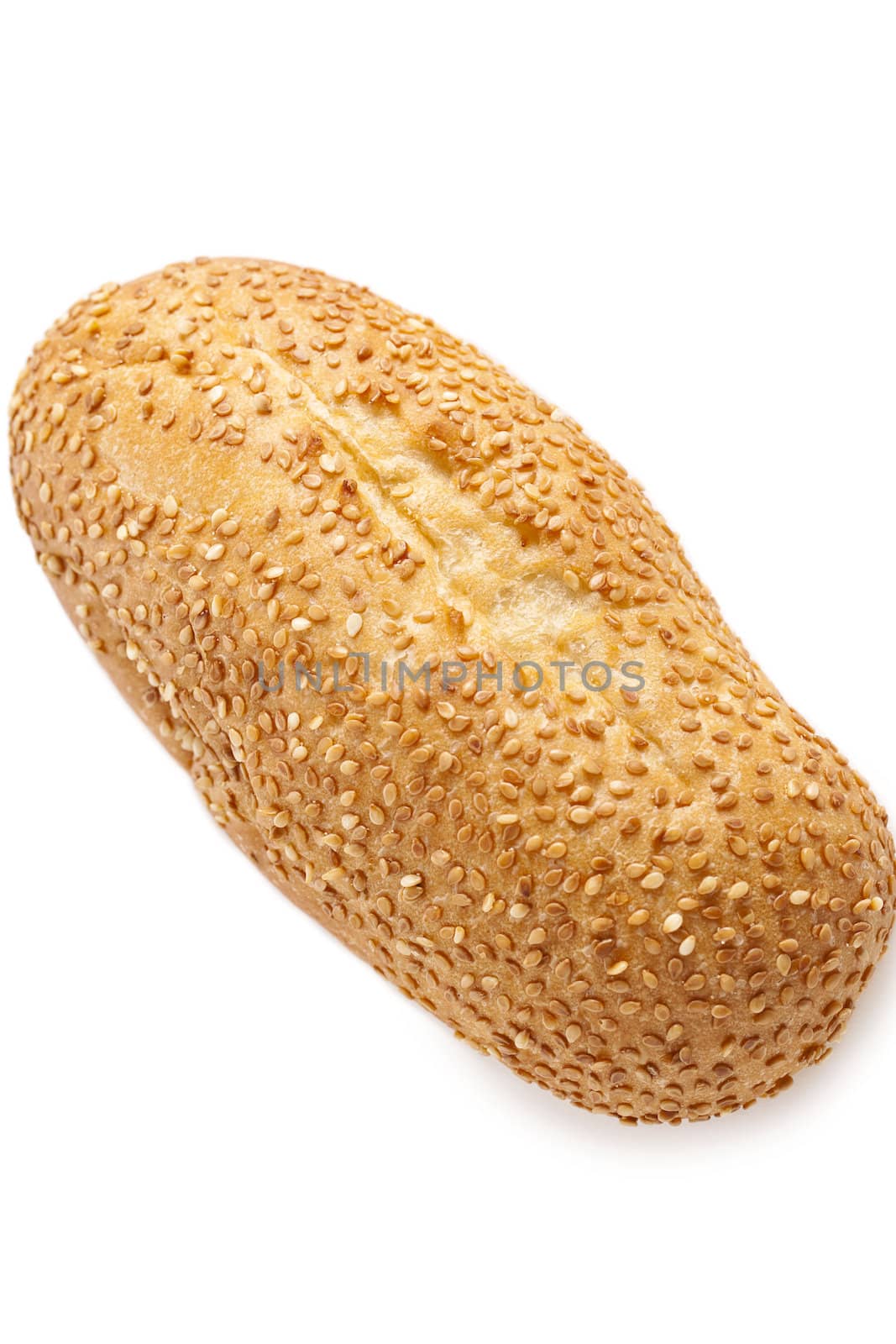  Image of a fresh bread with sesame against white background